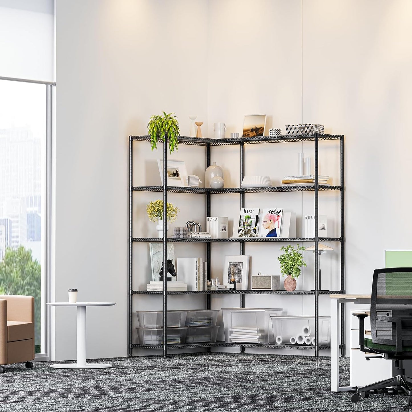 IZEUK 1433 LBS Garage Shelving Wide Storage Shelves Metal Shelves Heavy Duty Adjustable Utility Shelf Rack (Black, 15.7" D x 33.5" W x 70.5" H)