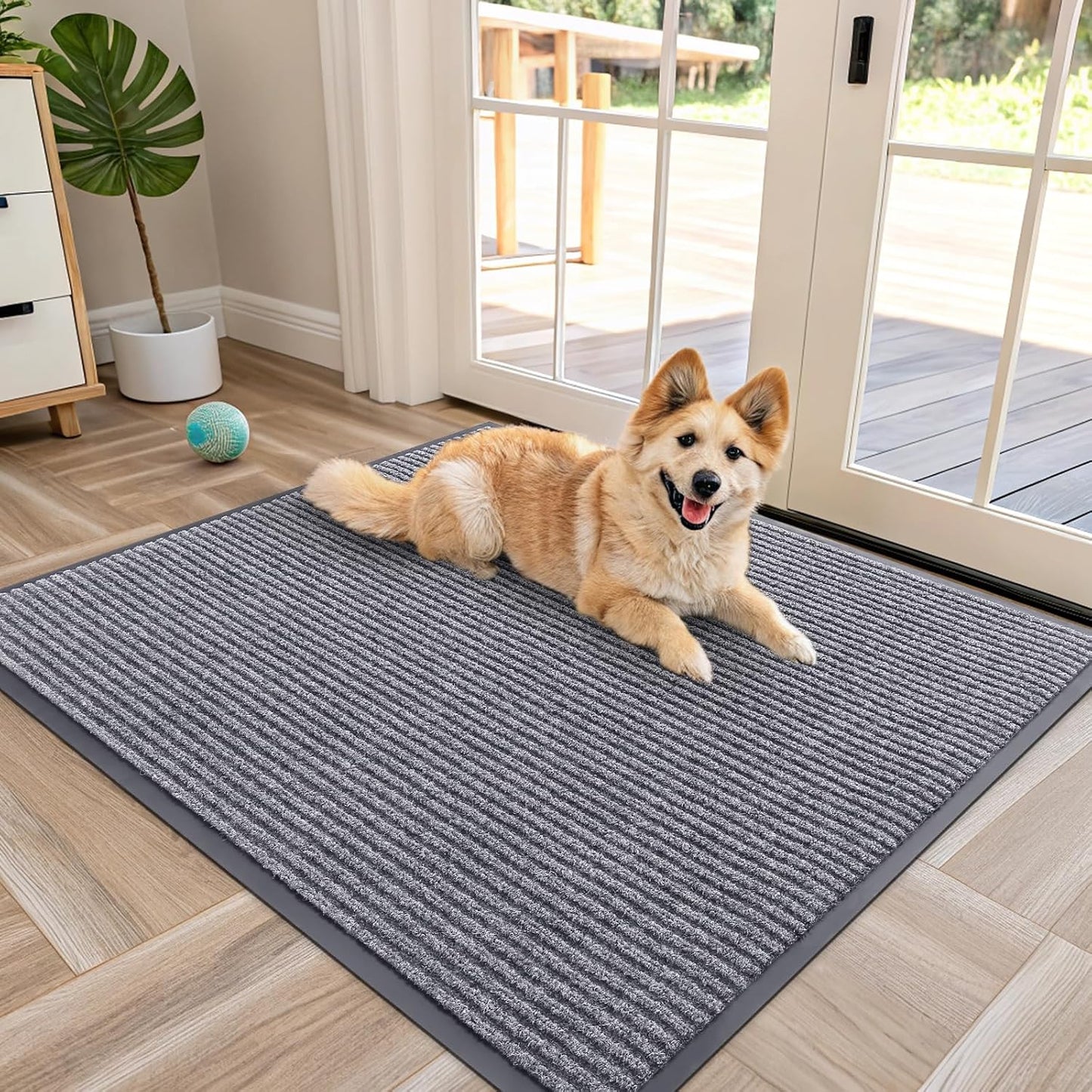 OLANLY Front Door Mat Indoor Outdoor Entrance, Waterproof Heavy Duty Doormat, Fade Resistant, Low Profile, Easy Clean Patio Porch Welcome Floor Mats for Entry, 40x32, Light Gray