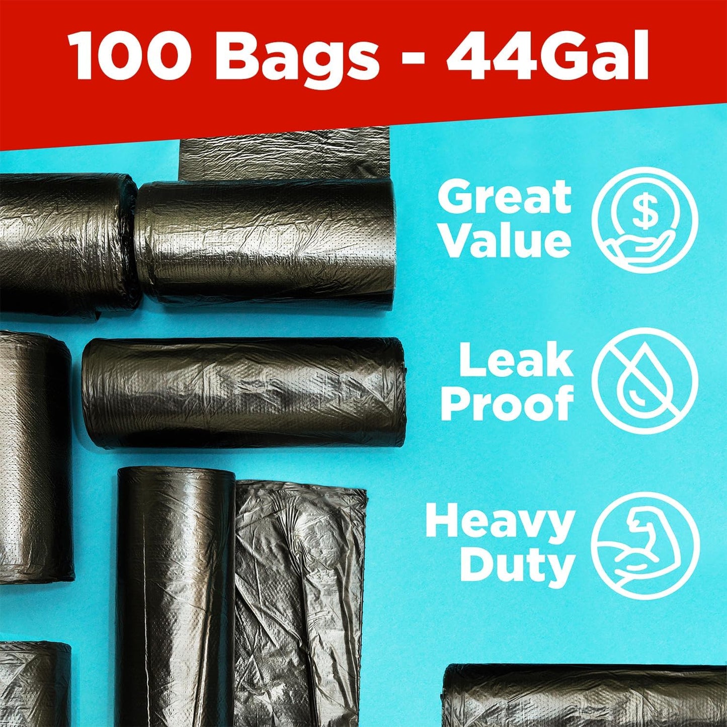 ToughBag 44 Gallon Commercial Trash Bags, 38x46” (100 COUNT) – 39, 40, 42 Gallon Contractor Bags, Black Garbage Can Liners - Made in USA