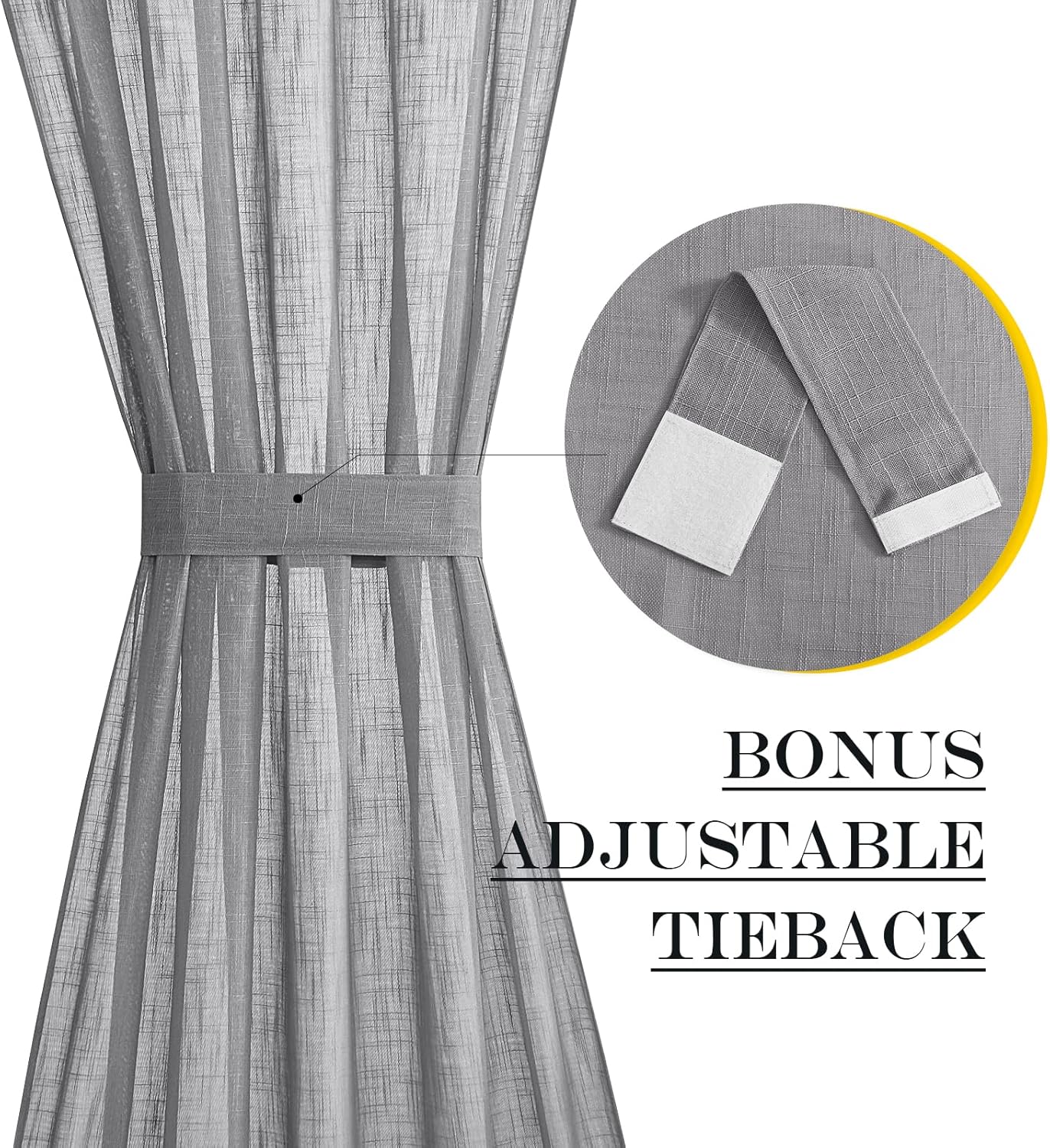 NICETOWN Linen French Door Curtains Privacy Light Reducing Window Coverings with Tieback Rod Pocket Front Back Glass Door Curtain, 25" W x 40" L, 1 Panel, Dark Grey