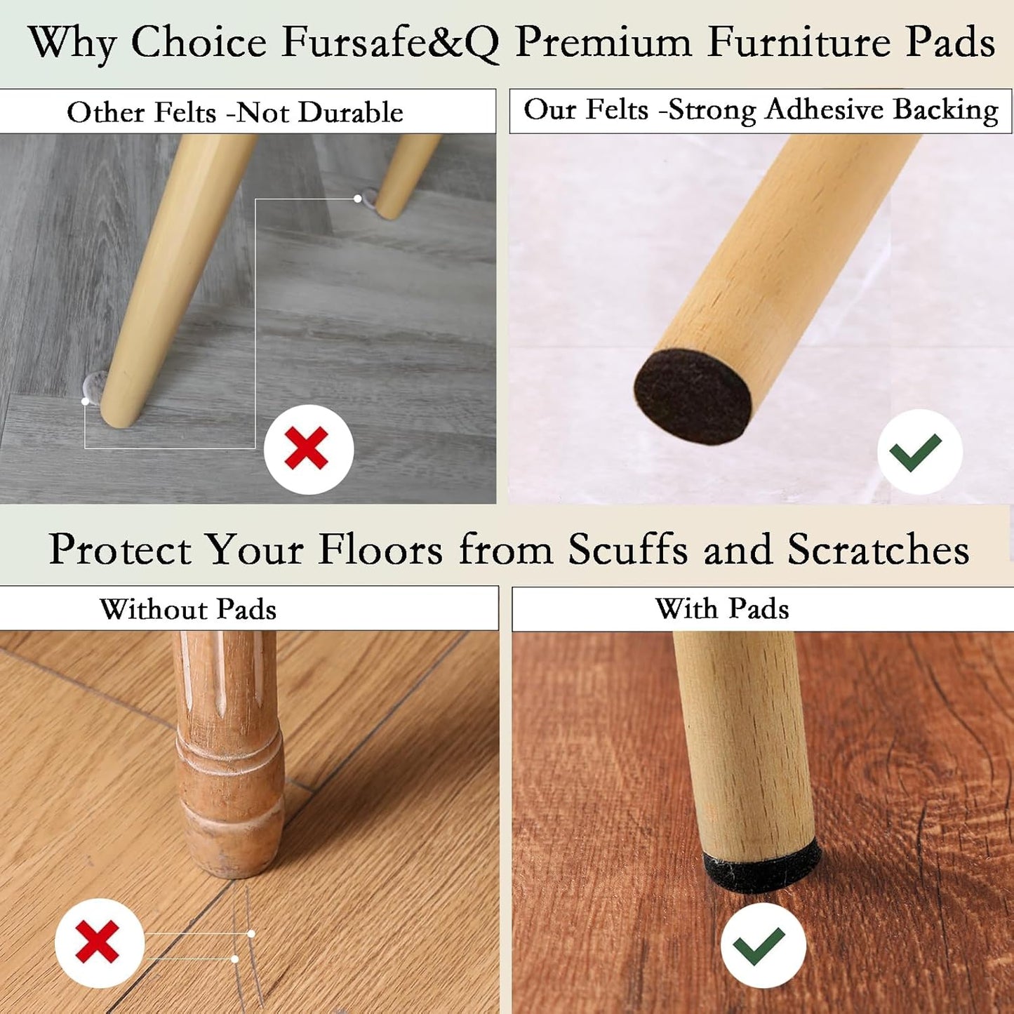 Fursafe&Q Felt Furniture Pads, Furniture Felt Pads for Hardwood Floors -Self Adhesive Chair Leg Floor Protectors, Protect Your Floors from Nicks, Bumps and Scratch,96 Pcs Round Cabinet Door Bumper