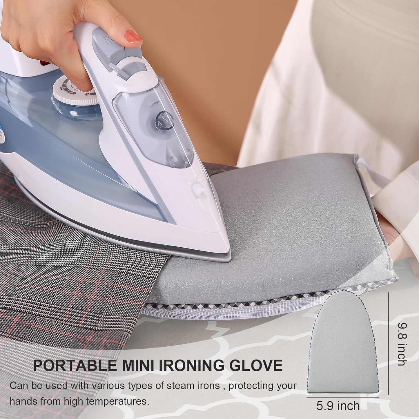 Ironing Board,Foldable Ironing Board Adjustable Height Compact Iron Board Thick Steel Tube Iron Board with Holder,Replacing Cloth Cover and Mini Handheld Gloves (Grey Texture)