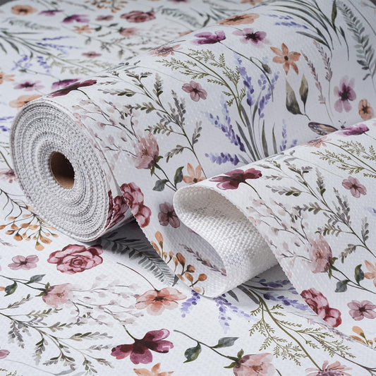 Floral Drawer and Shelf Liner for Kitchen Cabinets,16IN x 20FT Non-Adhesive and Strong Non-Slip Cabinet Drawer Liners for Kitchen Shelf, Waterproof Cupboard Liners,Easy to Clean