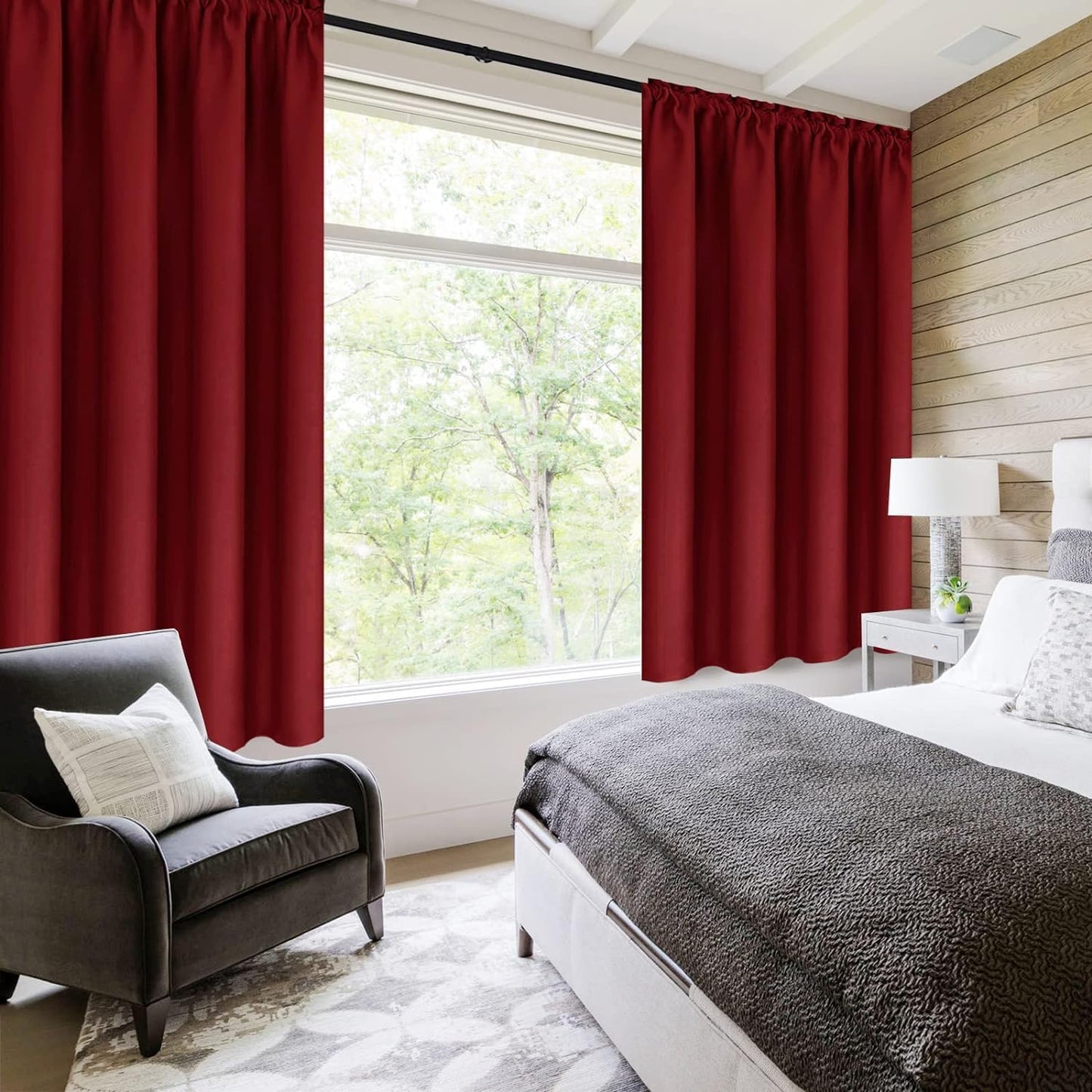 DWCN Blackout Curtains for Living Room Thermal Insulated, Energy Saving & Noise Reducing Bedroom Curtains, Amaranth Red, W 52x L 36 Inch, Set of 2 Rod Pocket Curtain Panels