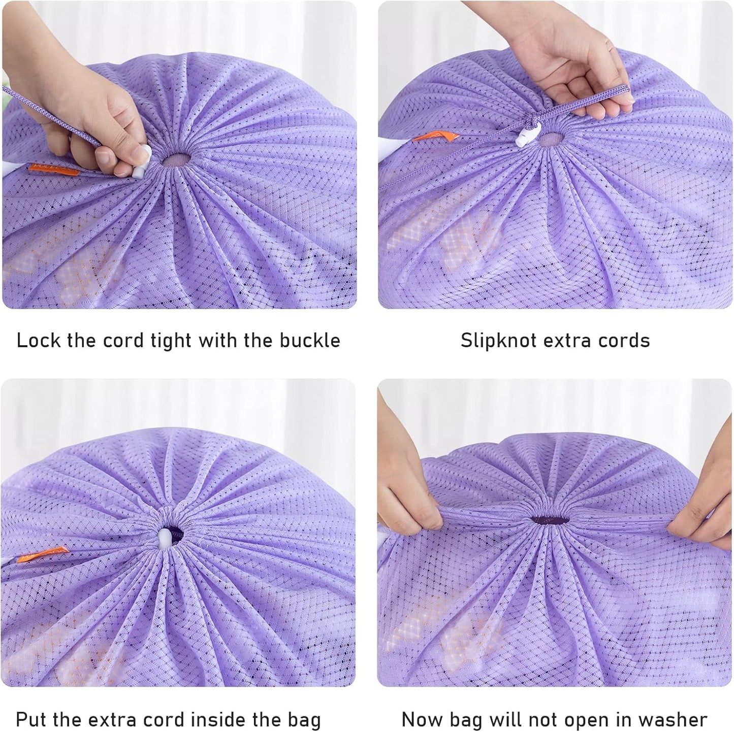 Polecasa Heavy Duty Diamond Large Mesh Laundry Bag with ID Tag and Locking Drawstring Closure - 24 x 36 inches - Laundry Hamper Liner, Washable Laundry Bags for Travel, Sports, Dorms (Purple)