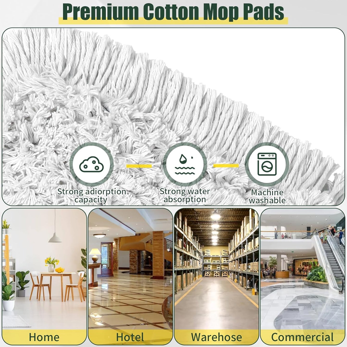 BUVE 36'' Commercial Industrial Dust Mop Replacement Heads, 2 Pack Strength Cotton Mop Refill Pads Washable Fit BUVE Dust Mop B0D1TLKFGT