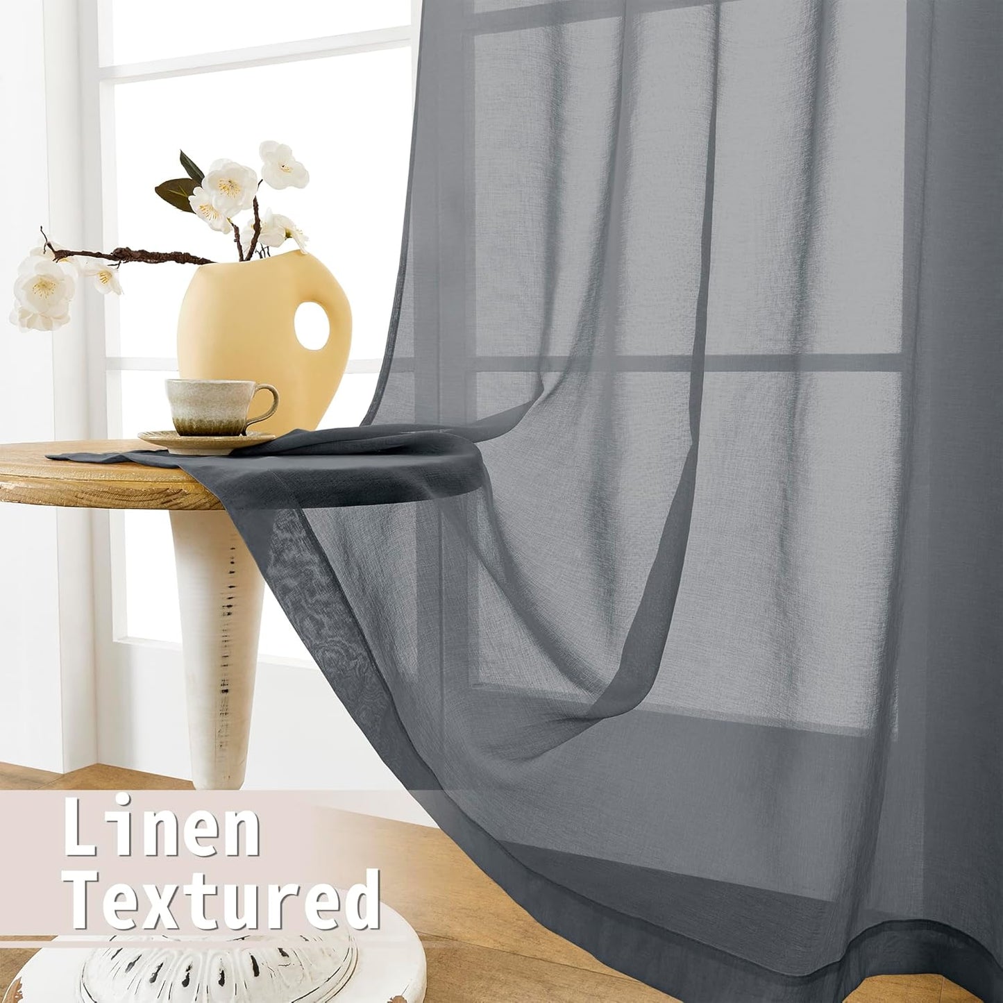 Tollpiz Small Sheer Door Curtain Closet Linen Textured Curtain Sheers Doorway Light Filtering Voile French Door Rod Pocket Curtains Patio Glass Door, 25 x 40 inches Long, Dark Grey, Set of 1 Panel