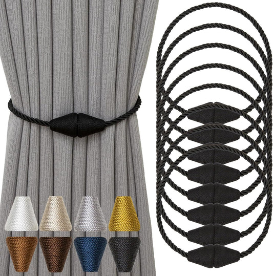 Magnetic Curtain Tiebacks 8 Pack Outdoor Rope Curtain Tie Backs Decorative Window Treatment Holdbacks for Home Decorative Curtain, Black