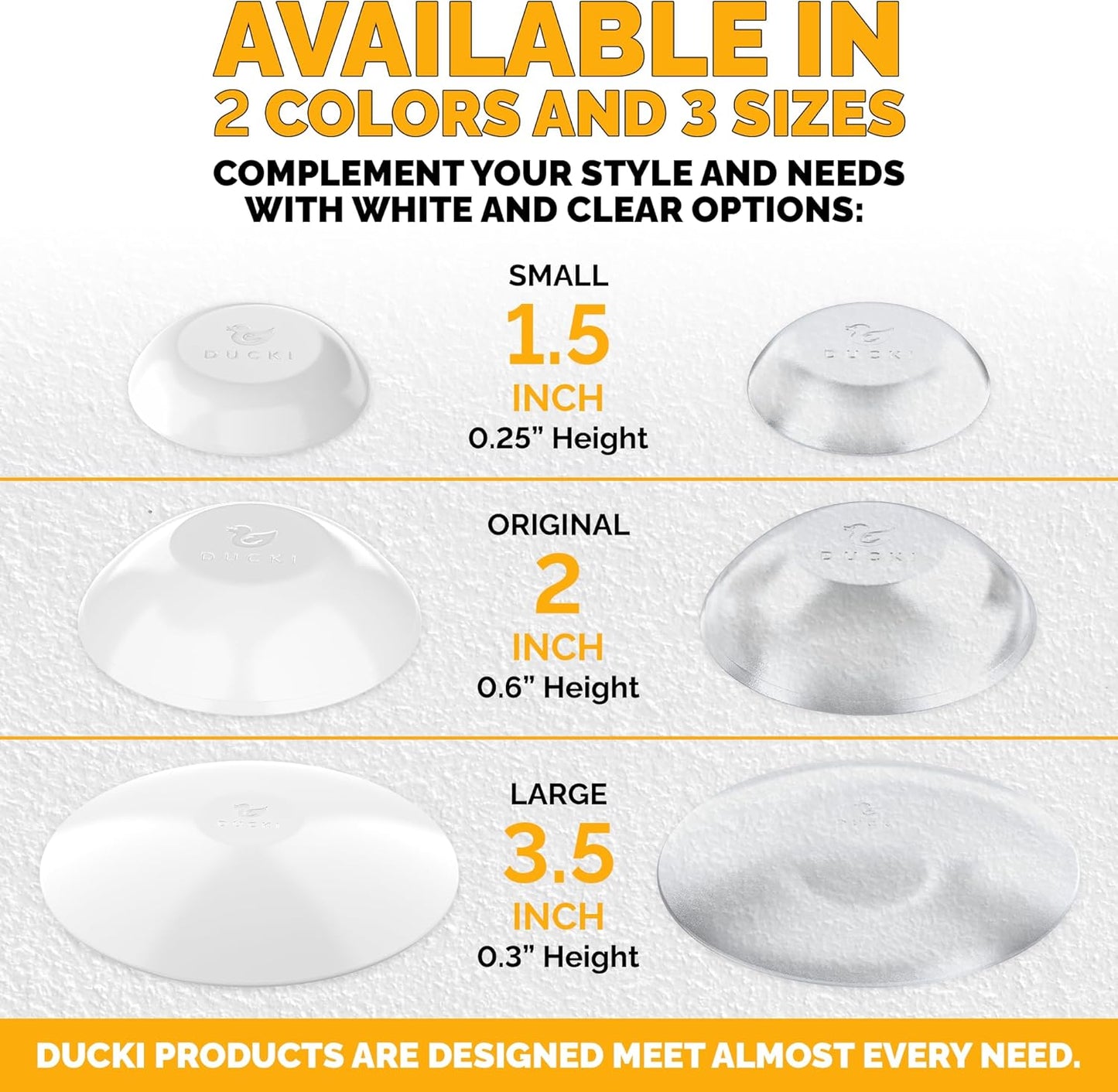 Ducki Door Stop Wall Protector | Self Adhesive Door Knob Wall Protectors from Door Knobs | Rubber Door Stoppers for Wall Damage & Noise | Durable, Shock Absorbent & Discreet | 8 Pack White Door Stops