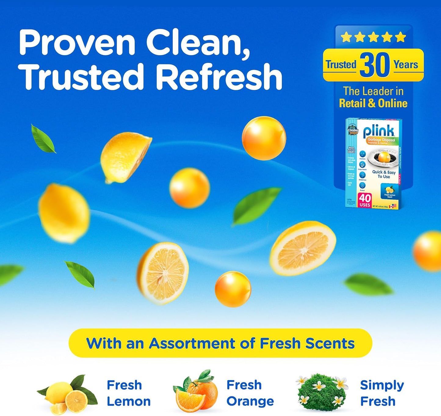 COMPAC HOME Plink Garbage Disposal Cleaner and Deodorizer, Air Fresheners for Garbage Disposal, Orange Scent, Home Cleaning Products for Kitchen Sink and Clogged Drains, Pack of 2 - 40 Count Total