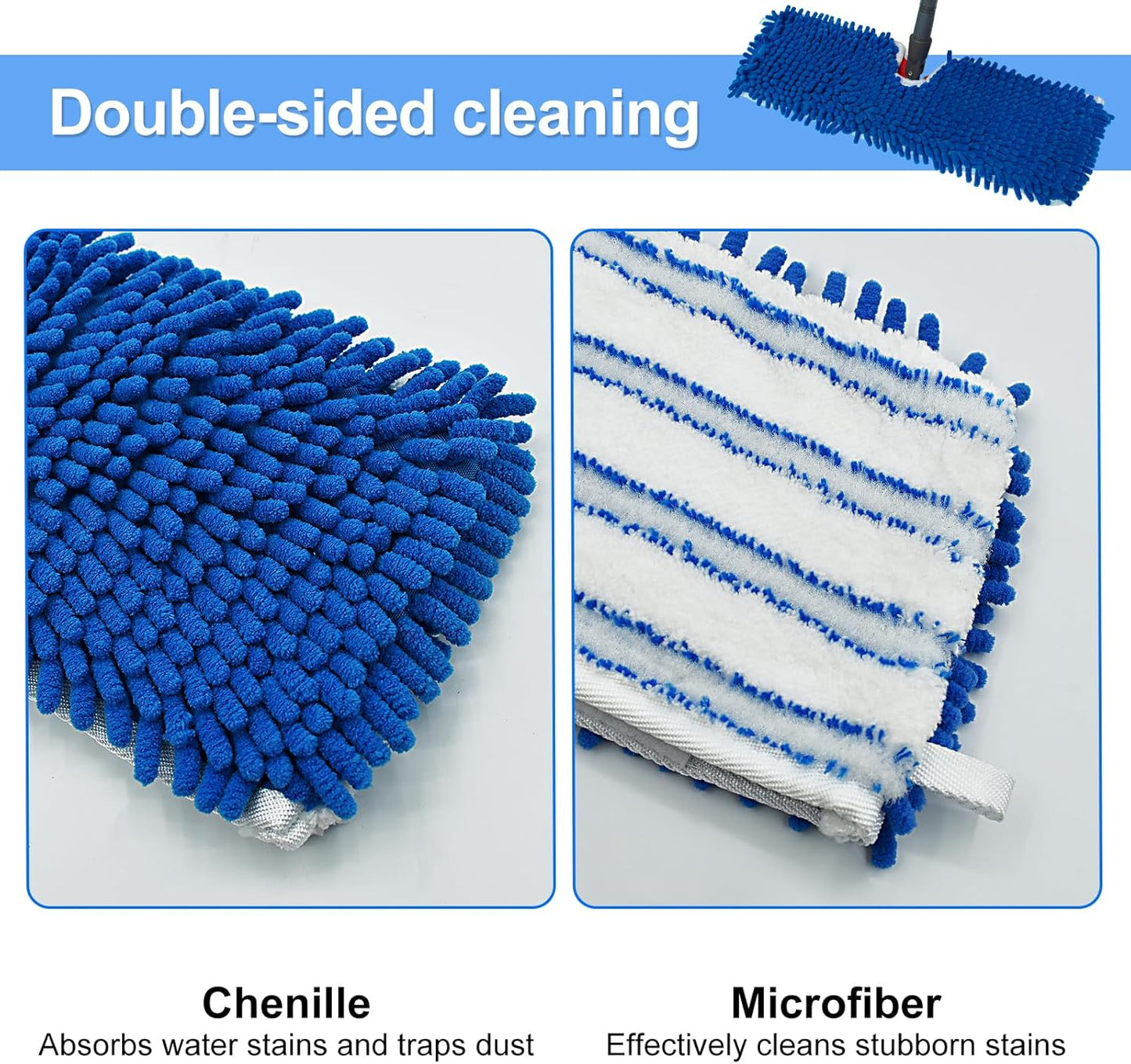 3 Pack Mop Heads Replacements for Ocedar Dual-Action Microfiber Flip Mop, Double Sided Mop Replace Head Mop Refills with Microfiber & Chenille for Dry Wet Use, Reusable, Machine Washable