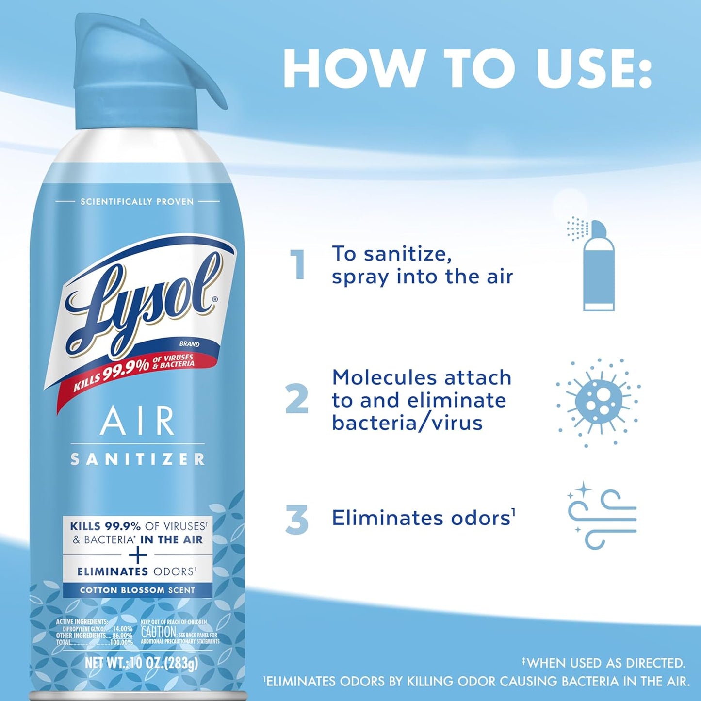 Lysol Air Sanitizer Spray with Odor Eliminator for Home & Office, Sanitizing Spray, Air Freshener Alternative, Cotton Blossom Scent, 10 oz (Pack of 3)