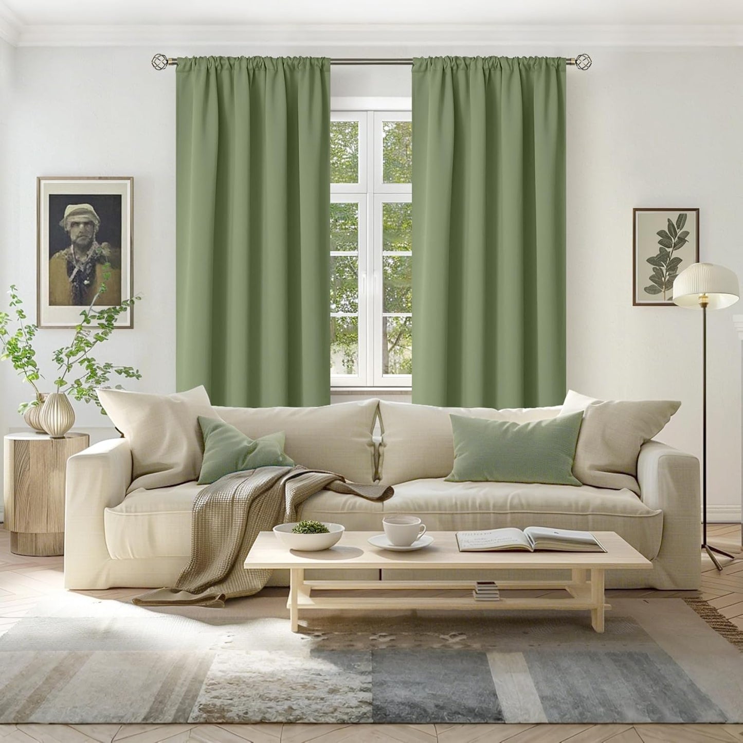 BGment Olive Green Blackout Curtains 84 Inch Length for Living Room - Rod Pocket Thermal Insulated Room Darkening Drapes Privacy for Dining Bedroom, 2 Panels, 52 x 84 Inch