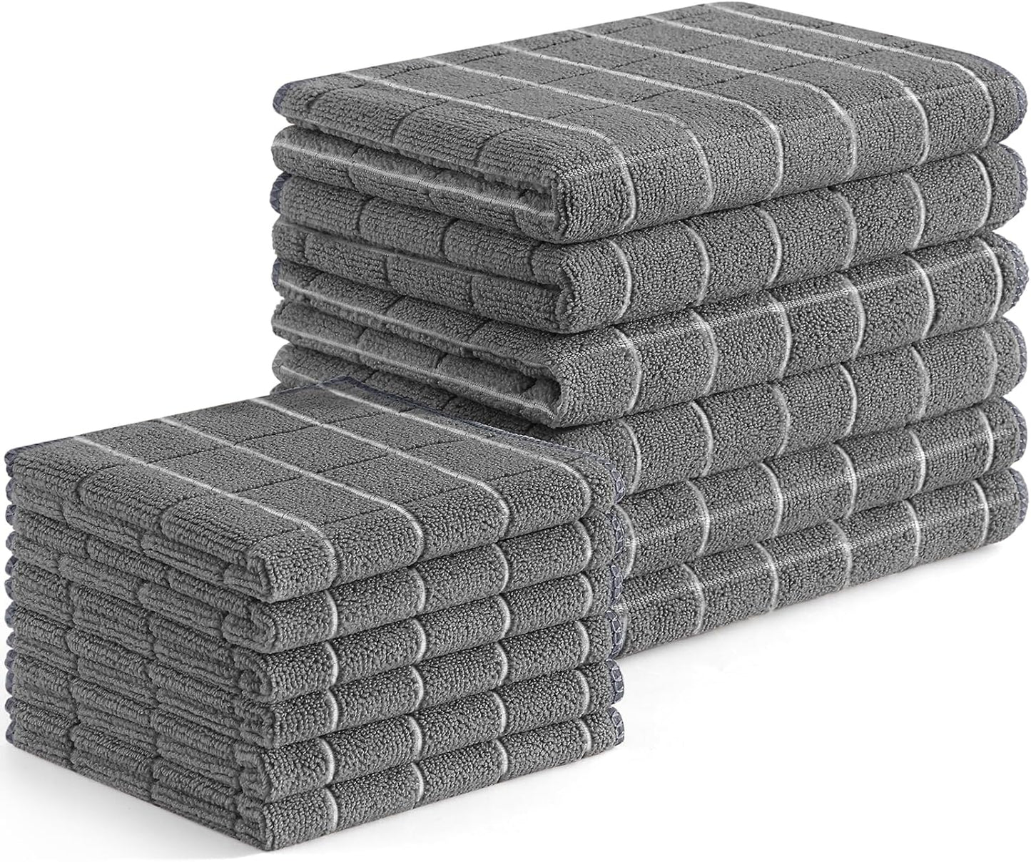 Homaxy Microfiber Kitchen Towels and Dishcloths Set, 12 Pack Soft and Absorbent Dish Hand Towels Bulk, 28 x 16 Inch & 12 x 12 Inch Quick Drying Rags for Washing Dishes, Grey