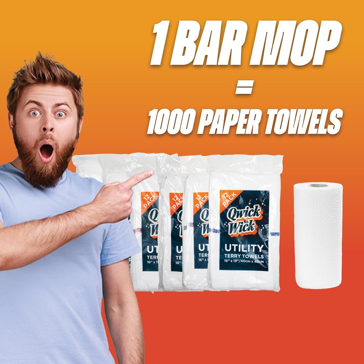 Arkwright Qwick Wick Bar Mop Towels - (Pack of 12) 100% Cotton Quick Dry Dishcloths, Super Absorbent Multipurpose Cleaning Rags for Restaurants, Kitchen, Bathroom, Hotel, 16 x 19 in, Red Stripe