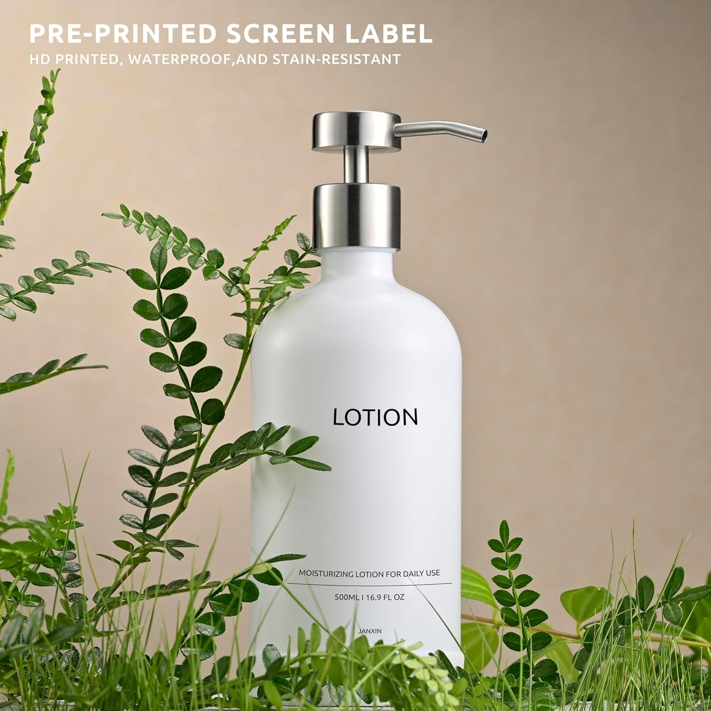 Glass Soap Dispenser Set by Janxin,Bathroom Soap Dispenser Set with Ceramic Tray,Luxury Bathroom Accessories,Modern Kitchen Decor (White+Silver(Lotion))