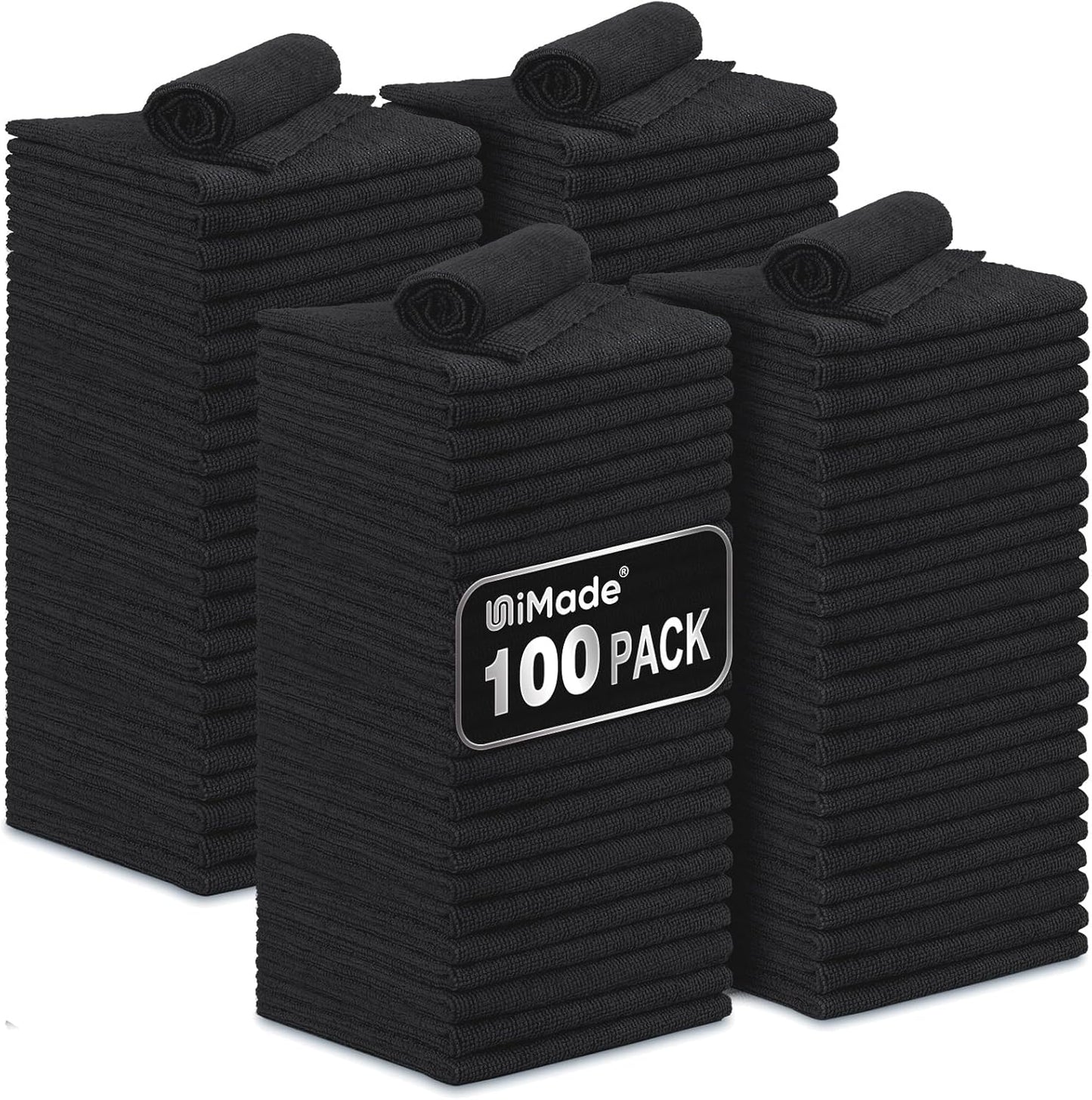Microfiber Cleaning Cloth, 100 Pack Microfiber Towels for Cars Commercial Grade Work Rags Bulk Detailing Cloth for Automotive Bar Mechanic Restaurant Garage Housekeeping, 11.5"x 11.5", Black