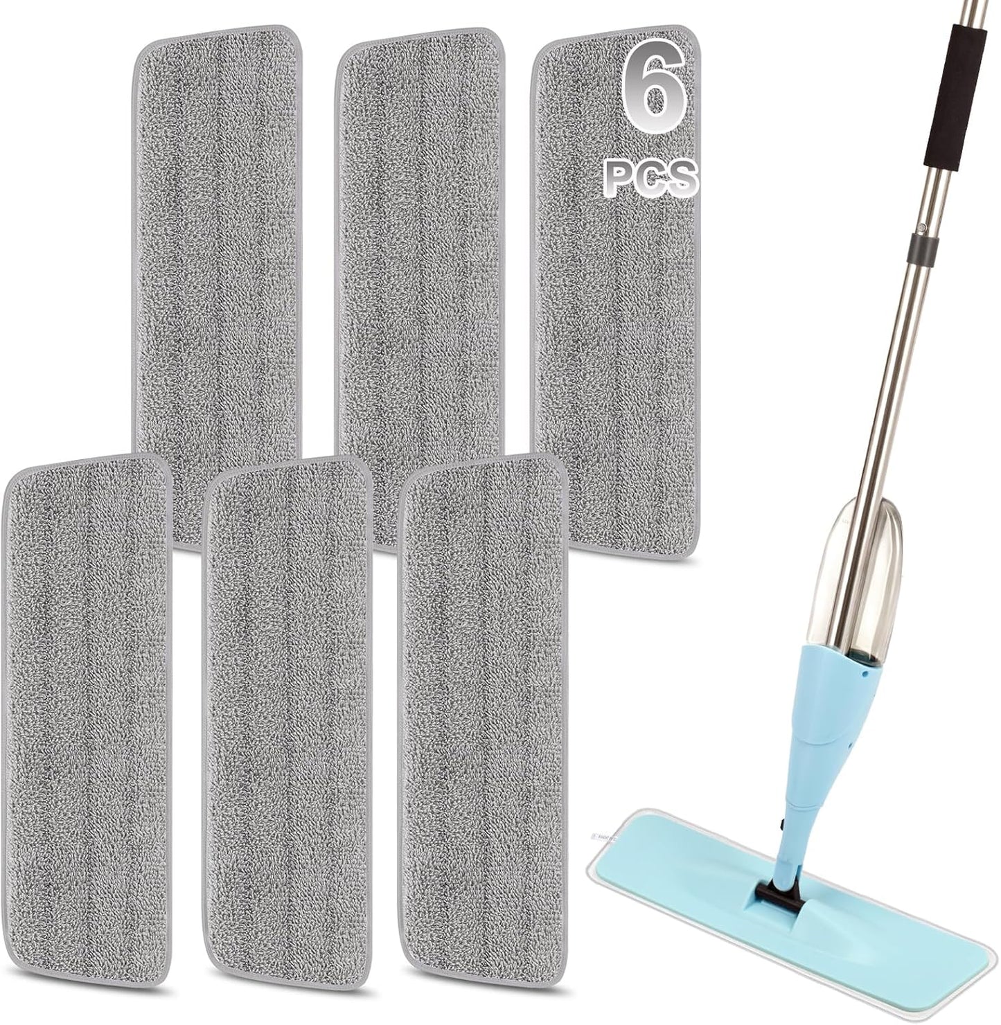 16.5 Inch Reusable Mop Pads Microfiber Spray Mop Replacement Heads for Wet/Dry Mops Compatible with Bona Floor Care System (6 Pack)