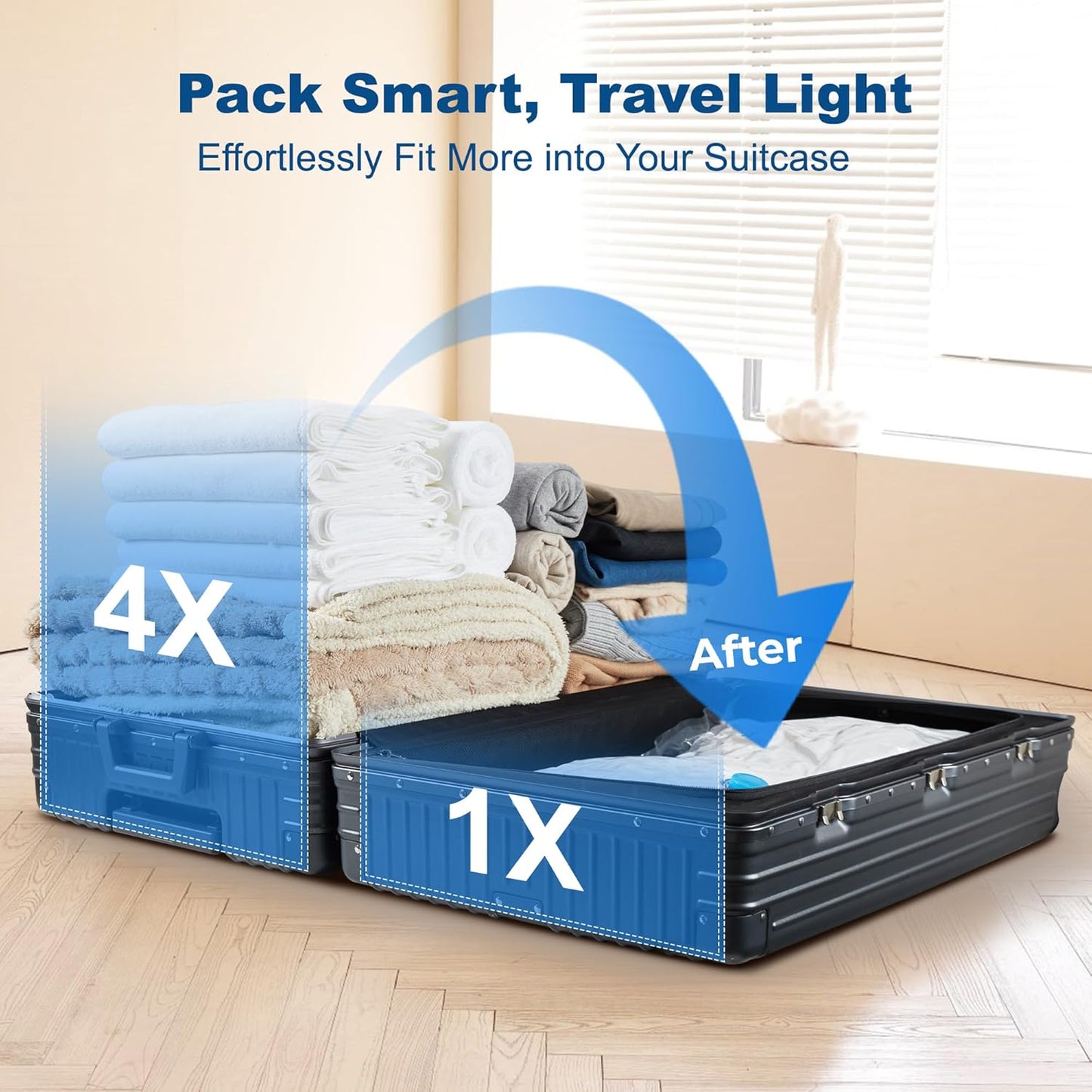 HOUSE DAY 10 Medium Vacuum Seal Bags For Clothing Travel, 80% Space Saving Travel Vacuum Bags with Electric Pump, Vacuum Storage Bags For Clothes, Blankets, Moving, Camping, Toys, Reusable & Durable