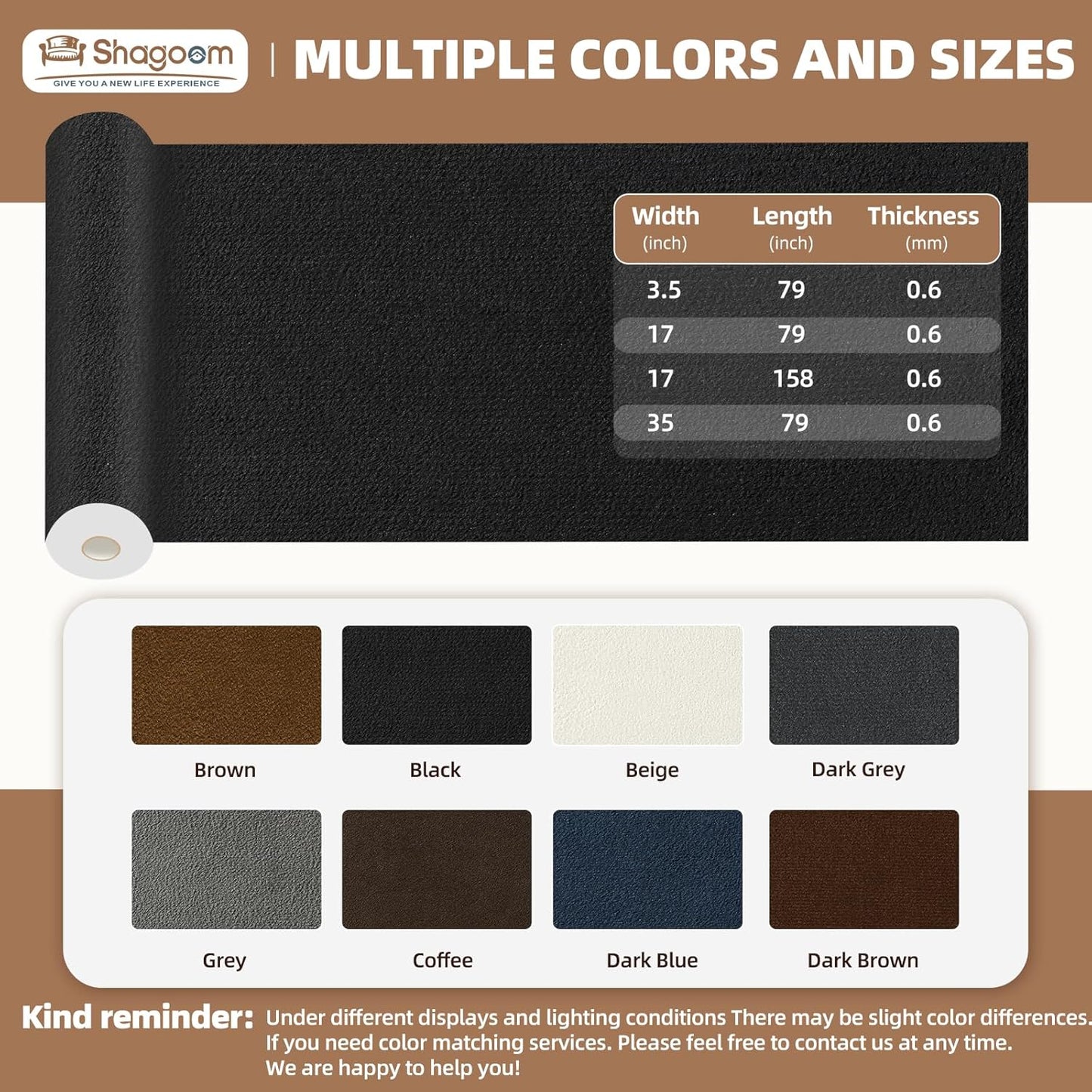 Suede Repair Patch, 17X158 Inch Fabric Large Repair Tape, Self-Adhesive Patches for Furniture, Sofa, Car Interior, Shoes, Hand Bag, Clothing (Dark Brown, 17X158 Inch)