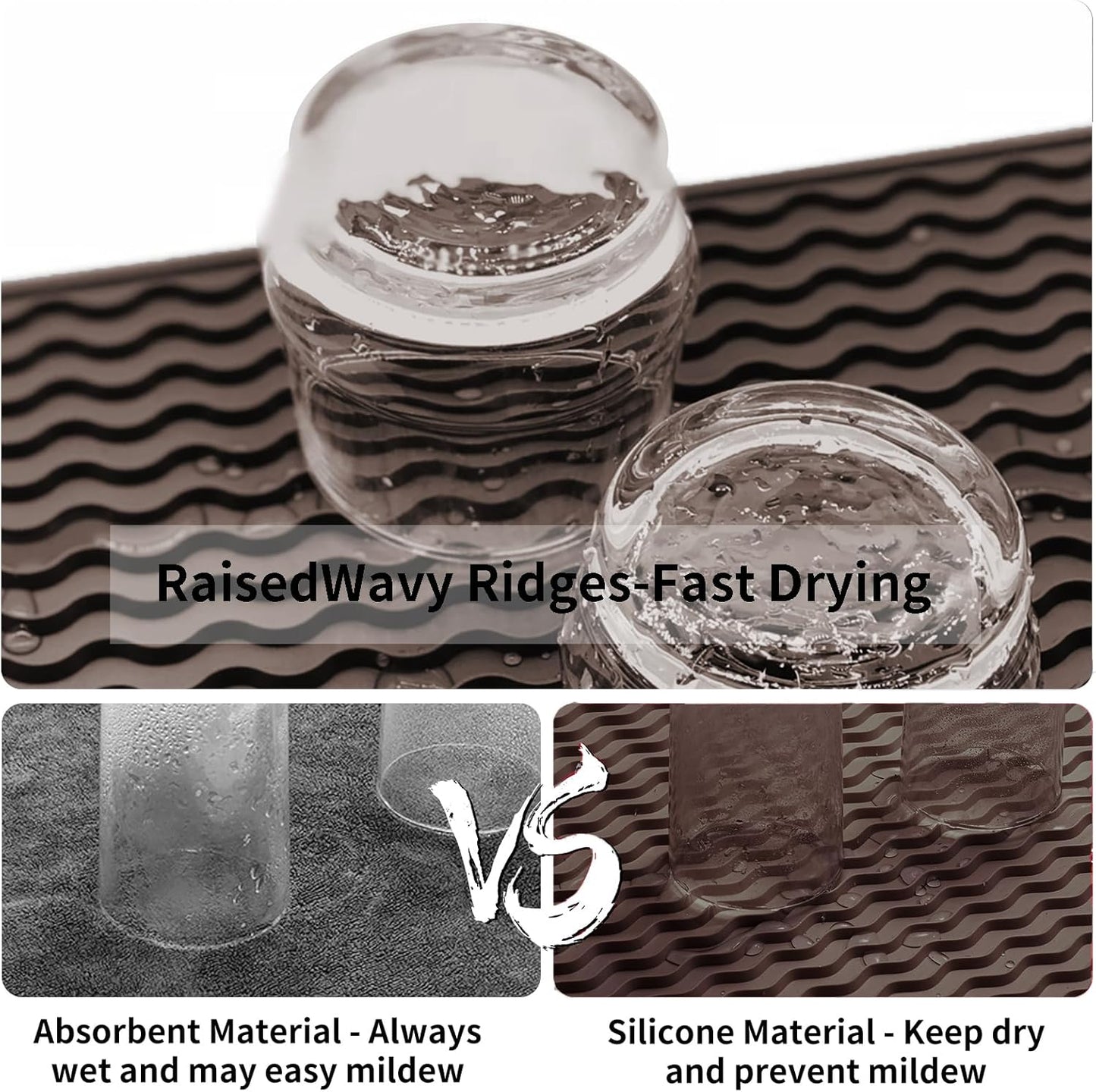 ZLR Silicone Dish Drying Mat for Kitchen Counter, Eco-Friendly Fast Dry Dish Mat, Easy Clean Multi Usage Drying Matt, Heat Resistant Trivet, 6" x 12" Extra Small, Coffee