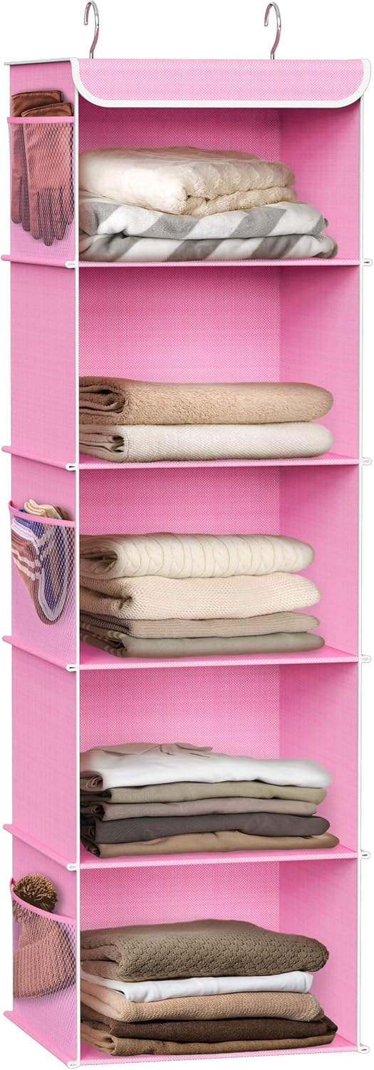 Simple Houseware 5 Shelf Hanging Closet Organizer, Pink