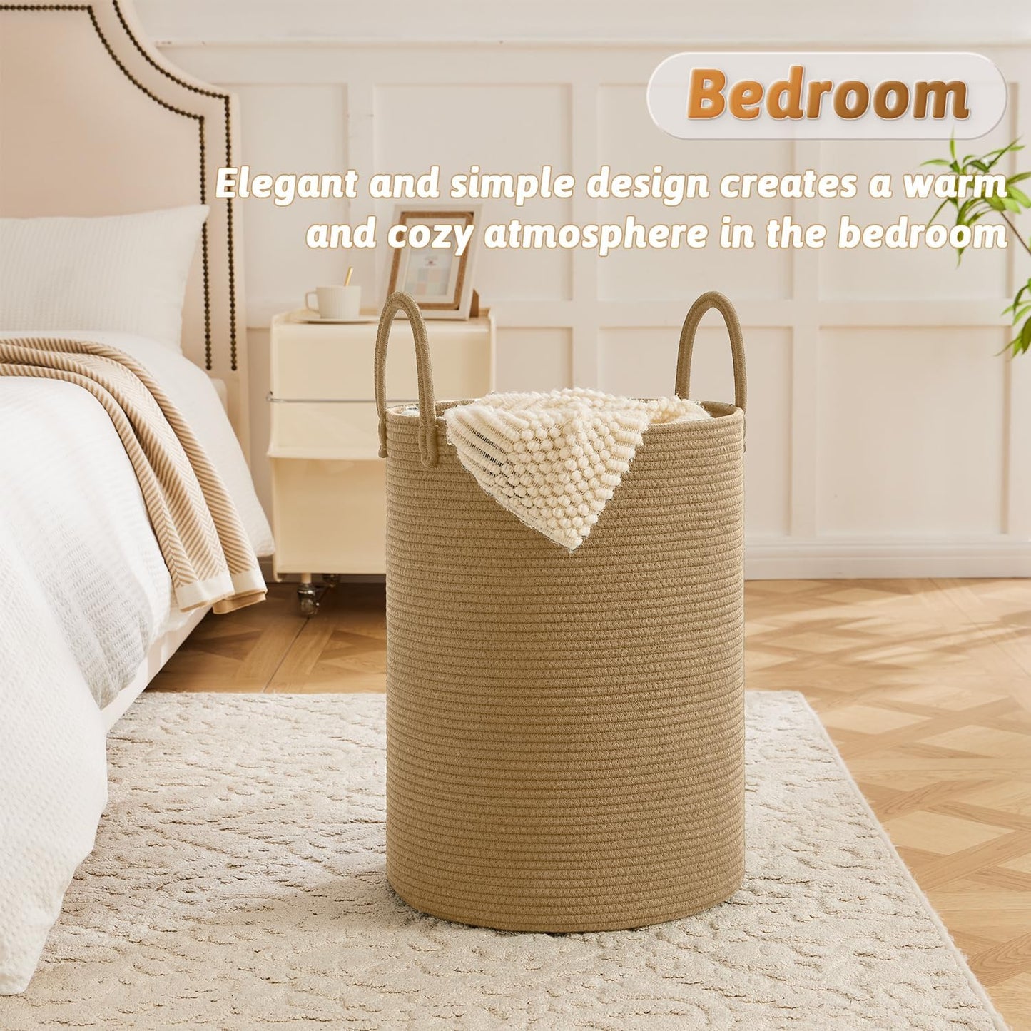 Laundry Basket,Woven Cotton Rope Laundry Hamper,40L for Decorative Storage of Dirty Clothes,Toys and Blankets in Bathroom,Baby Room and Living Room