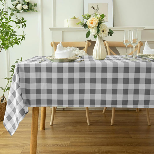 Waterproof Plaid Tablecloth Fabric - Oblong 52x70 Inch Classic Buffalo Tartan Table Cloth for Indoor/Outdoor Use - Washable Tabletop Cover for Dinner, BBQs, and Parties