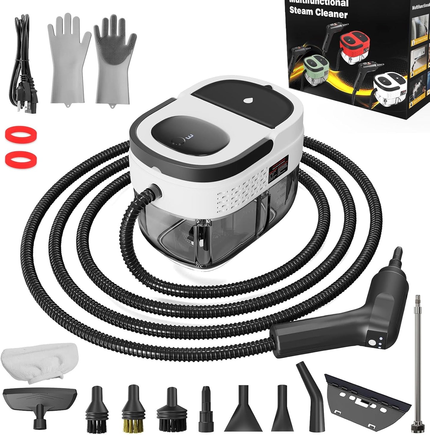 Handheld Steam Cleaner, 2500W High Pressure Steamer for Cleaning, Portable Steam Cleaner with 1.6L Water Tank, 3 Levels Adjustable Handle, Steam Cleaner for Home, Car, Furniture, Bed Bugs (White)