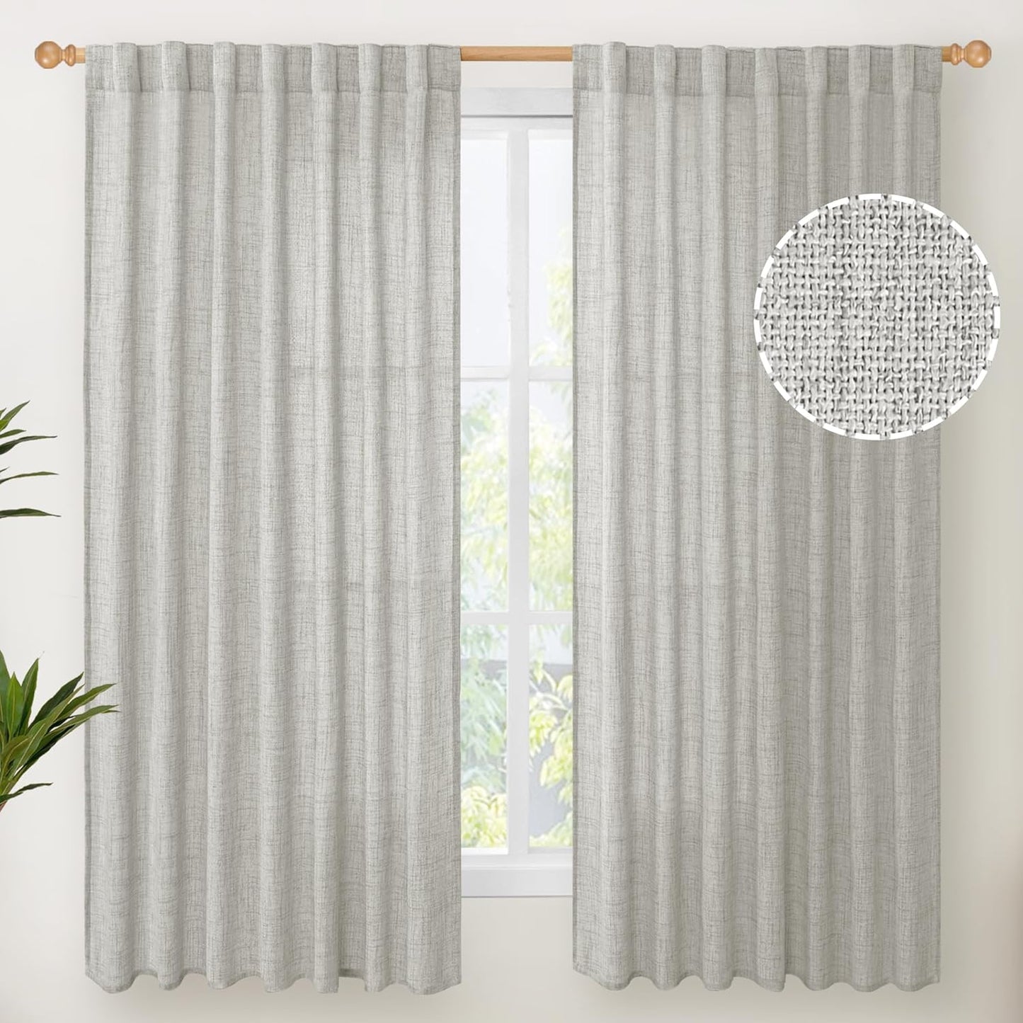YoungsTex Light Grey Linen Curtains 63 Inch Length 2 Panels for Living Room, Back Tab and Rod Pocket Light Filtering Window Drapes for Bedroom Farmhosue Decorative Privacy, 60 X 63 Inch