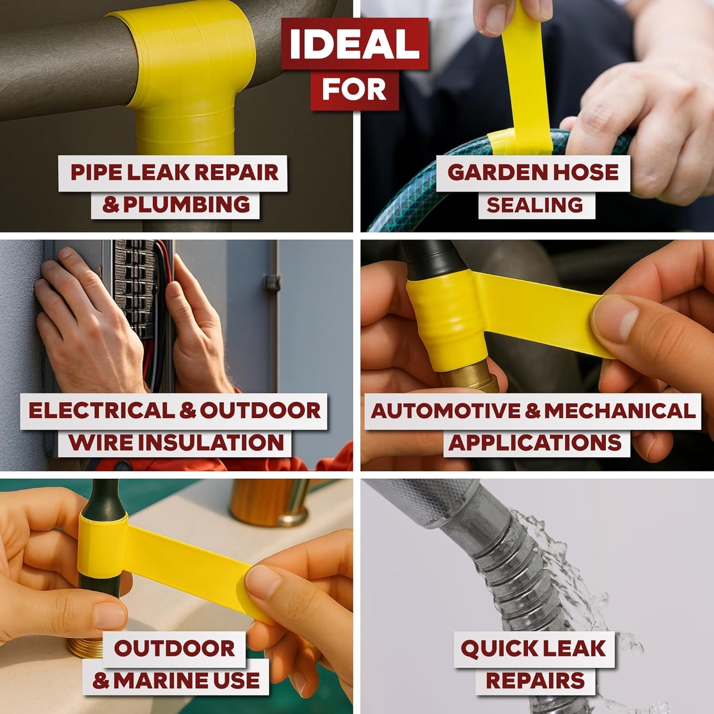 XFasten Self Fusing Silicone Tape Waterproof – 1" x 36 Feet Yellow, Self Amalgamating Tape, Silicone Rubber for Plumbing, Sealing Pipes, Hose Repair, Outdoor Coax and Electrical Cables – Weatherproof