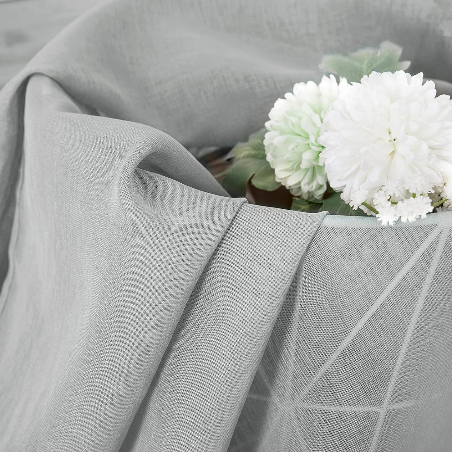 Tollpiz Short Sheer Curtain Linen Textured Bedroom Curtains Sheer Light Filtering Rod Pocket Voile Curtain for Living Room, 54 x 54 inches Long, Silver Grey, Set of 2 Panels