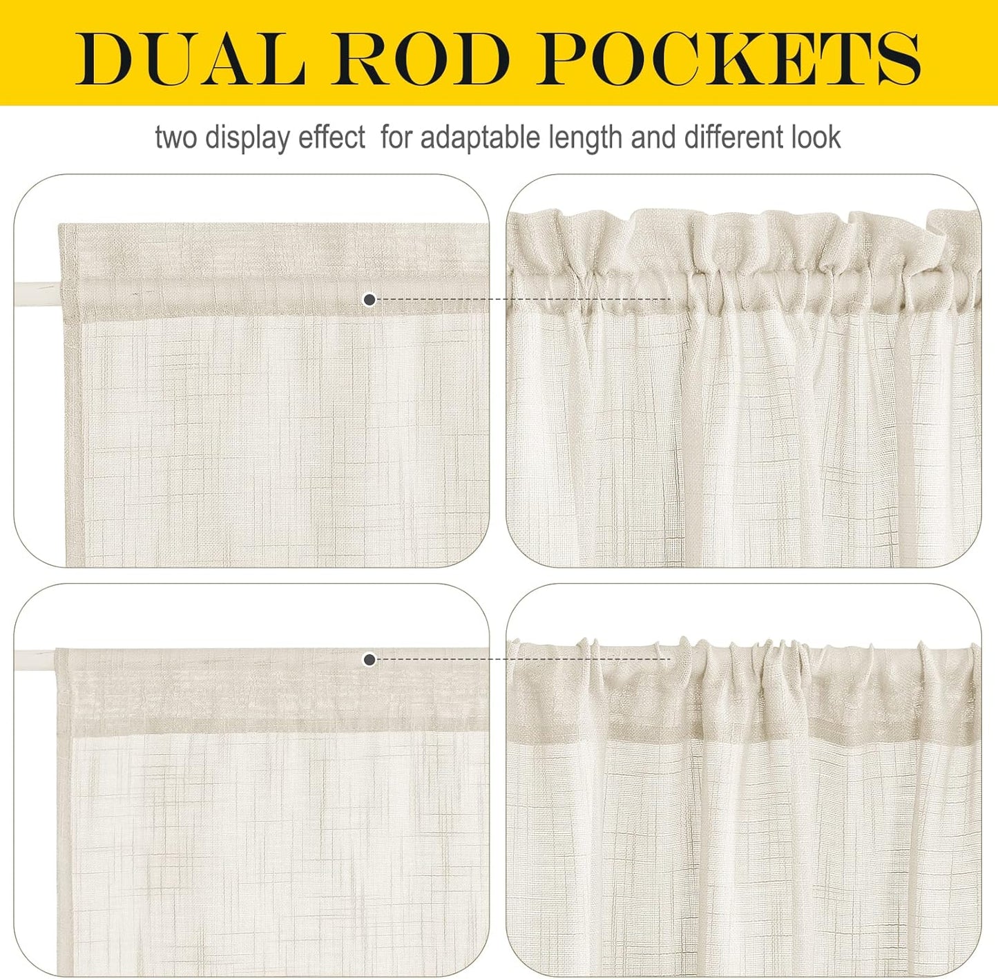 NICETOWN Linen Textured Door Panel - Semitransparent Sheer Curtain Privacy Semi Voile French Door Drape (Beige, 52 inches Wide x 40 inches Long, 1 Panel, Matching 1 Tieback Included)