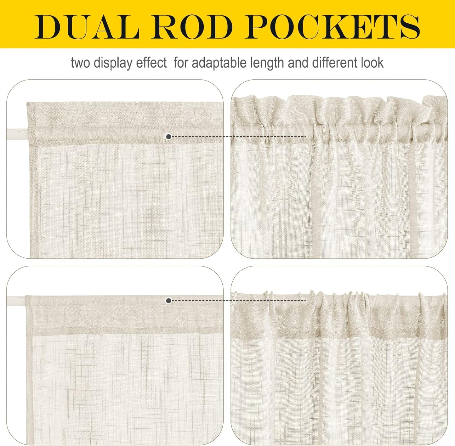 NICETOWN Semi Sheer French Door Sidelight Curtains 80 Inches Long, Elegant Light Flitering Front Door Shade for Bedroom Privacy Back Covering with Tieback, 1 Panel, 36 inches Wide, Beige