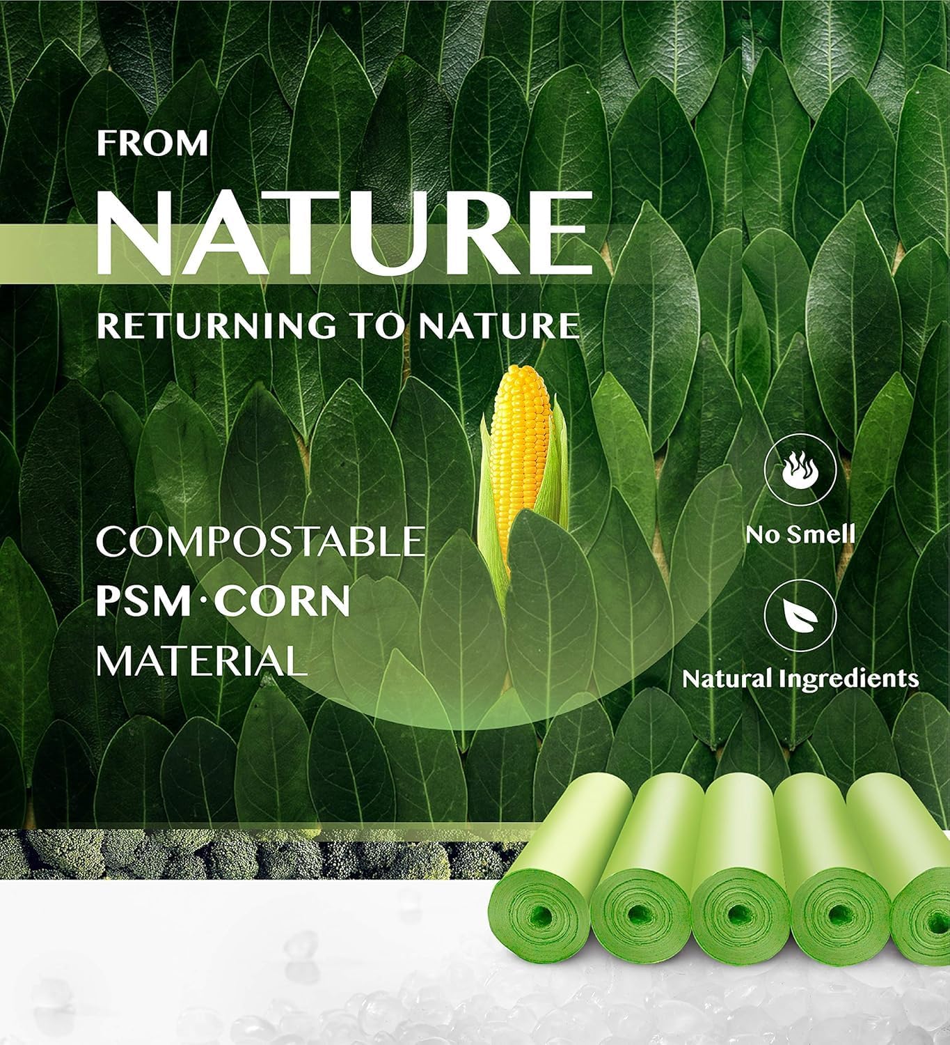 Compostable Trash Bags - FORID 13 Gallon Tall Kitchen Garbage Bags 80 Count Unscented Trash Can Liners 55 Liter Medium Wastebasket Bags for Bathroom Home Bedroom Office Garbage Can (5Rolls/Green)