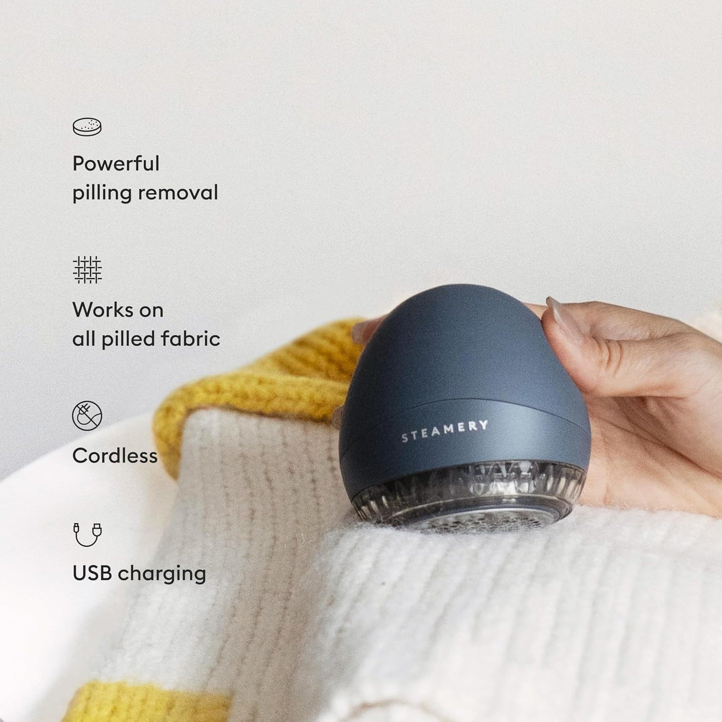 Steamery Fabric Shaver Pilo 1, Lint Remover for Pills and Bobbles, 5W, Portable, Rechargeable, Ergonomic, Scandinavian Design, Blue
