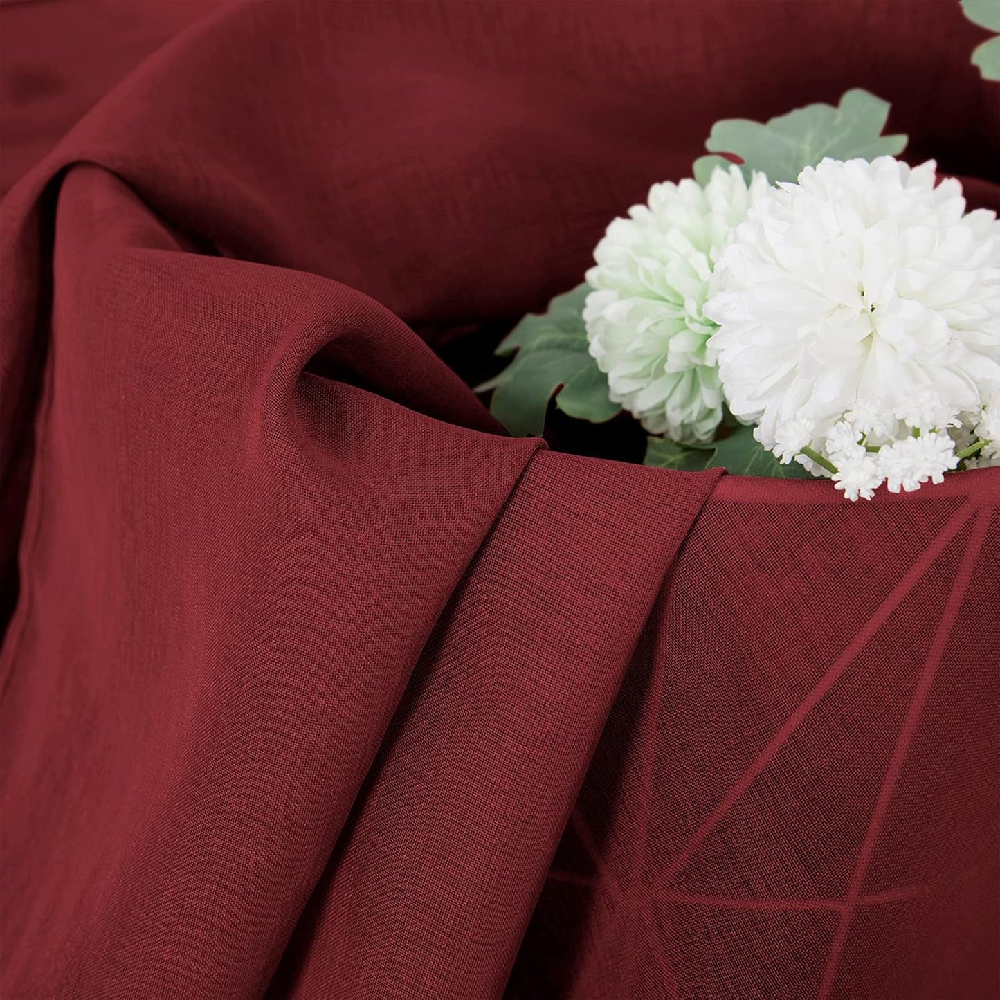 Tollpiz Short Sheer Tier Curtains Linen Textured Half Kitchen Curtain Sheers Light Filtering Rod Pocket Voile Small Curtain for Bathroom, 25 x 24 inches Long, Burgundy Red, Set of 2 Panels