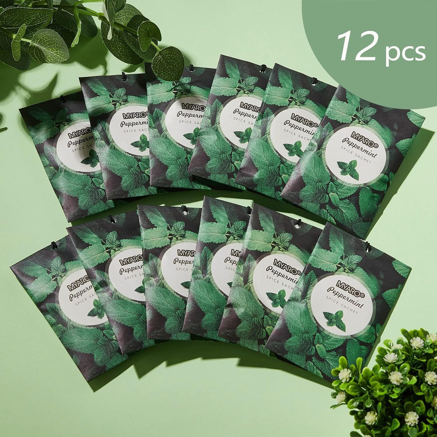 MYARO 12 Packs Peppermint Potpourri Bags Sachets for Drawer and Closet, Long-Lasting Drawer fresheners Closet sachets Home Fragrance