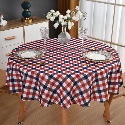 Waterproof Plaid Tablecloth Fabric - Round 25 Inch Classic Gingham Checker Table Cloth for Indoor/Outdoor Use - Buffalo Table Cover for Picnics, BBQs, and Parties