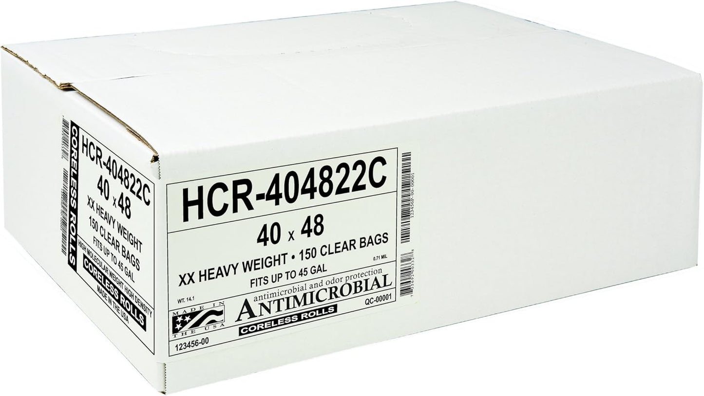 Aluf Plastics High Density Trash Bags, 45 Gallon, 150 Count, 22 Micron (eq), 40" x 48", Clear, for Bathroom, Office, Industrial, Commercial, Janitorial, Municipal, Recycling