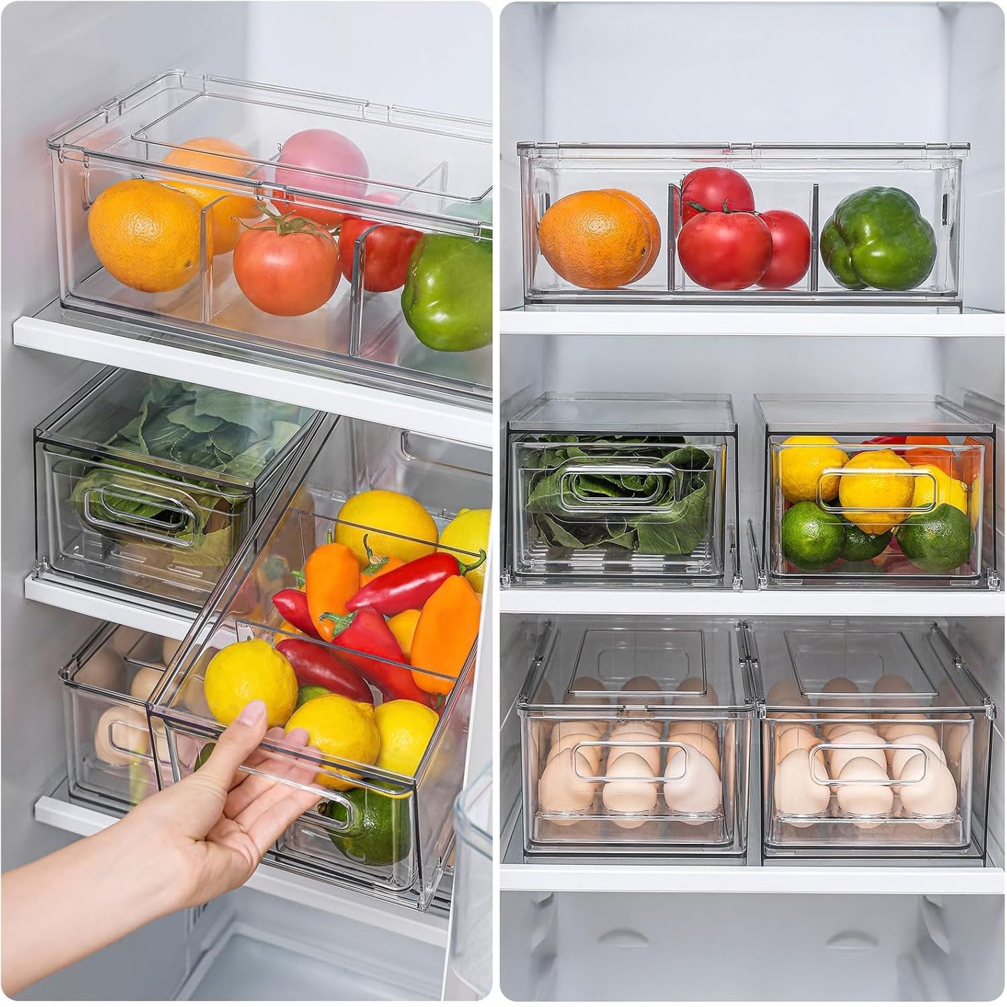 shopwithgreen Refrigerator Organizer Bins with Pull-out Drawer, Drawable Clear Fridge Drawer Organizer with Handle, Plastic Kitchen Pantry Storage Containers , 2 Pack, 3.7QT