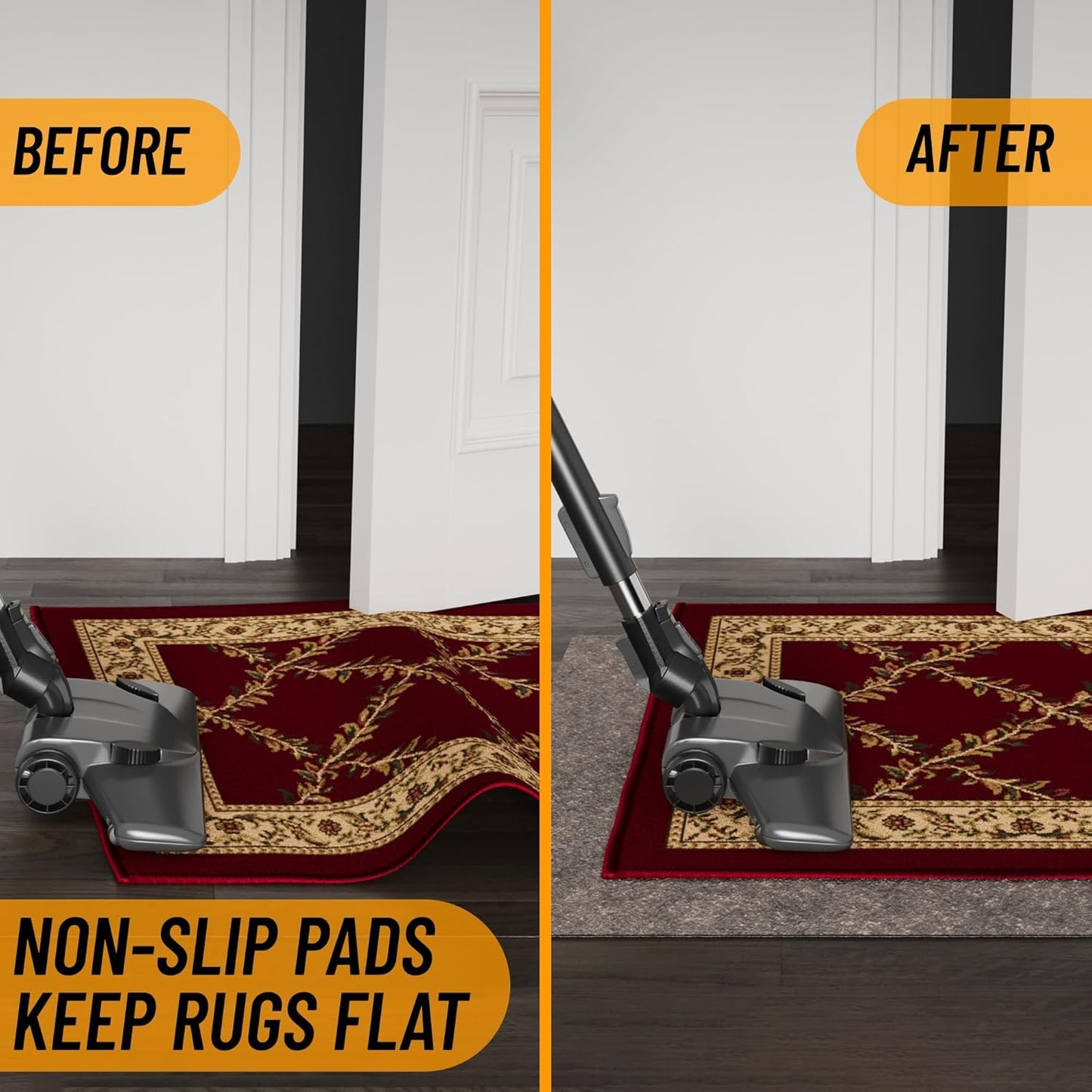 Ottomanson 3' x 3' Non-Slip Rug Pad Gripper 1/4 Inch Thick Dual Surface Felt + Rubber Gripper - Safe for All Floors, Brown
