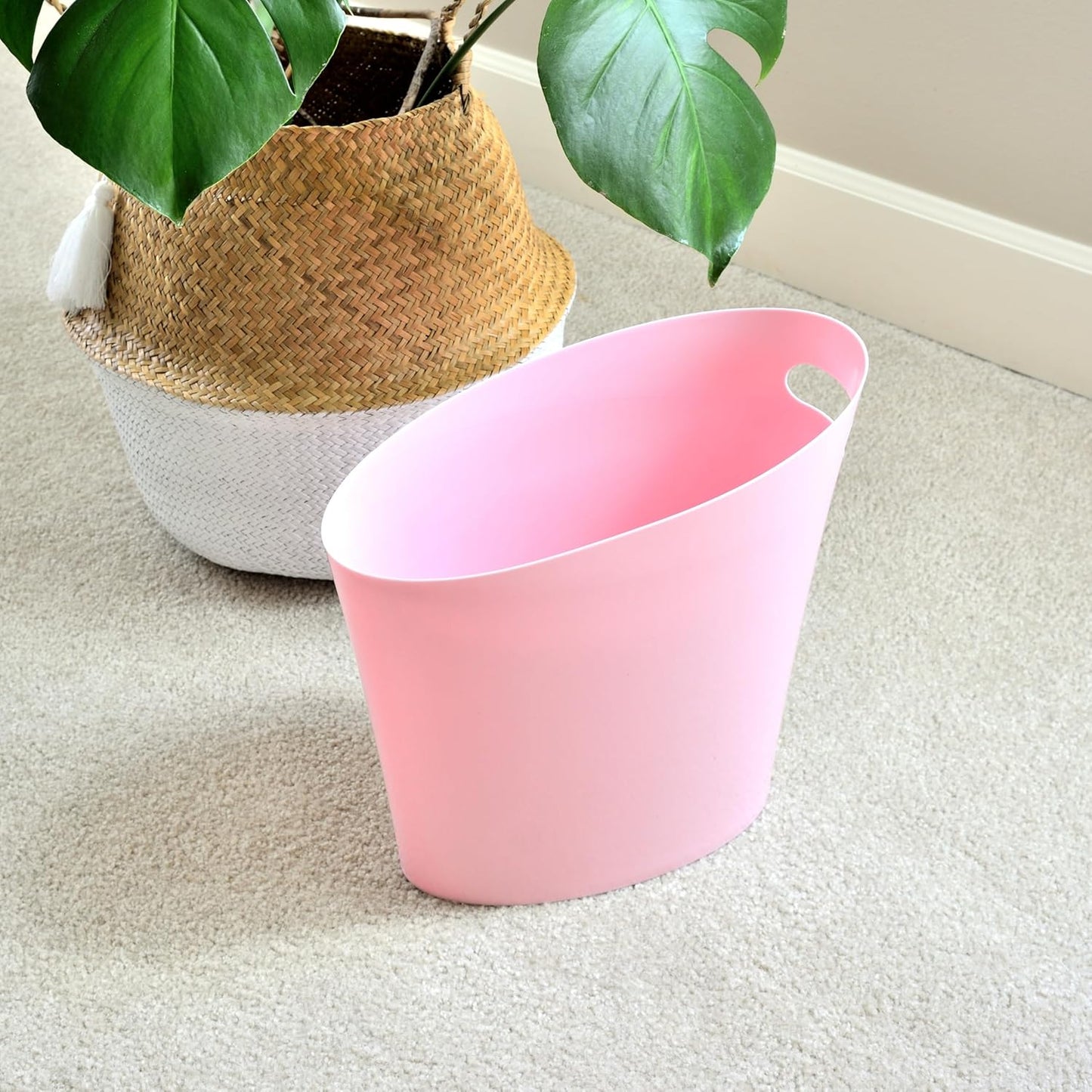 Youngever 2 Gallon Slim Trash Can, Plastic Garbage Container Bin, Small Trash Bin with Handles for Home Office, Living Room, Study Room, Kitchen, Bathroom (2 Pack) (Pink)