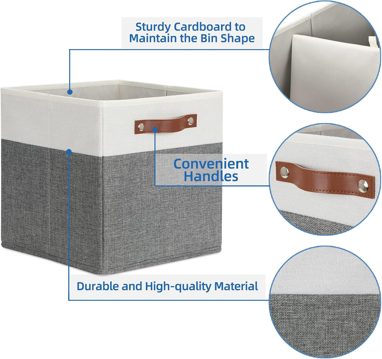 Temary Storage Cubes 12ﾗ12 Fabric Cube Storage Bins Foldable Storage Baskets with Handles, Decorative Storage Boxes for Organizing, Home, Office, Nursery, Shelf, Closet (White & Grey, 12 x 12 x 12)