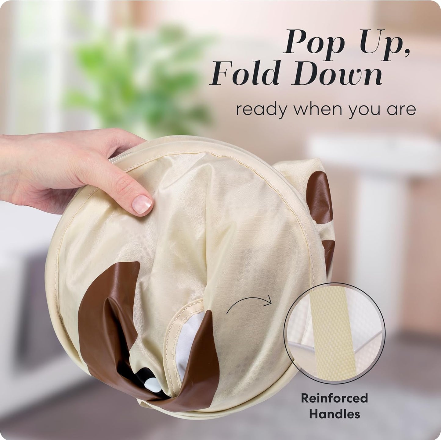 Handy Laundry Collapsible Mesh Pop-Up Hamper with Wide Opening and Side Pocket - Breathable, Sturdy, Foldable, Space-Saving Design (Puppy)