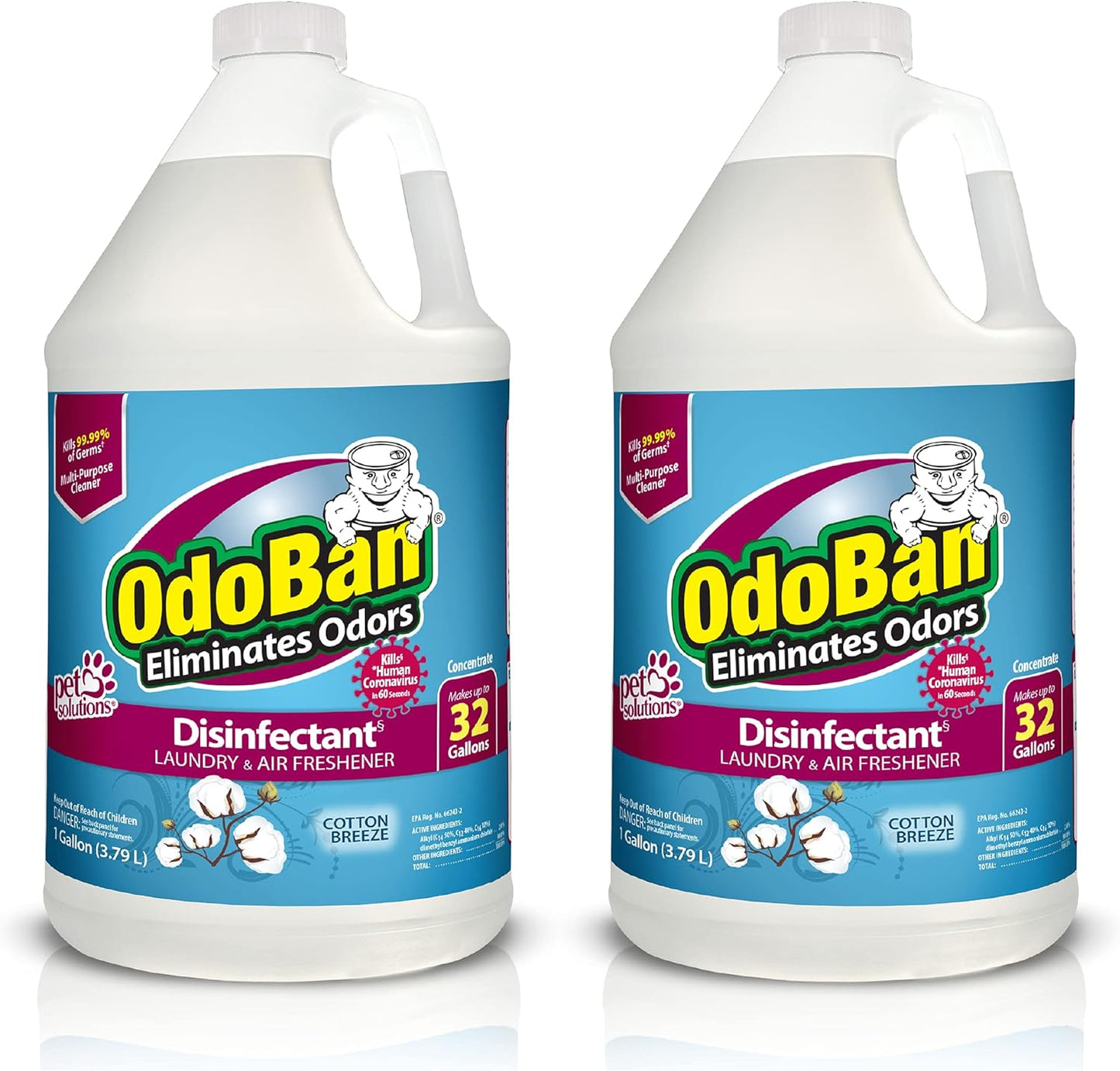 OdoBan Disinfectant Concentrate and Odor Eliminator, Made in the USA, Cotton Breeze Scent, 2 Gallons