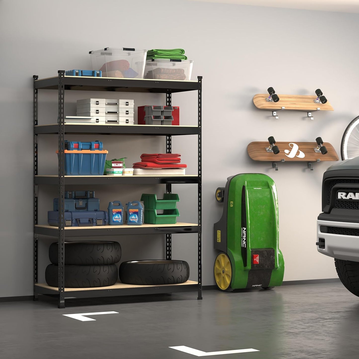 PrimeZone 48" W x 24" D x 72" H Heavy Duty Storage Shelves, 5 Tier Adjustable Garage Shelving Unit, Metal Organizer Shelf Utility Rack for Warehouse Pantry Closet Kitchen, Black, 8 Pack