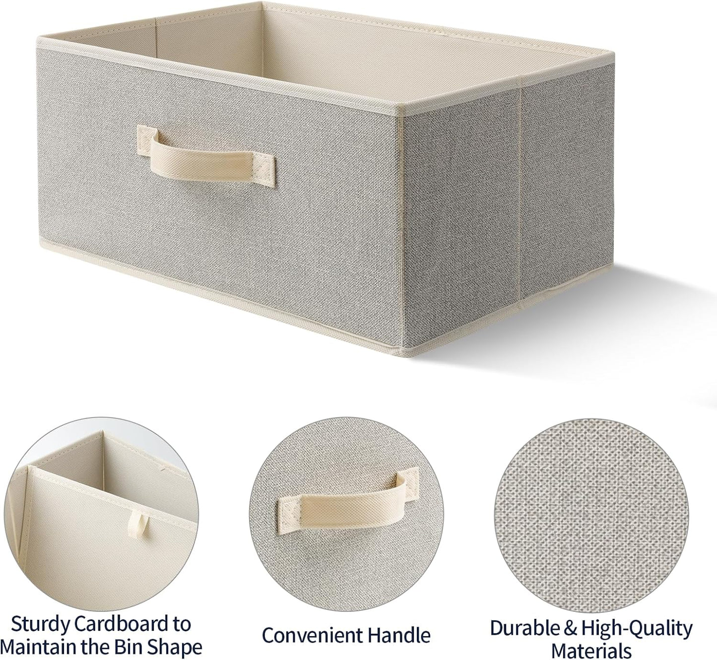 Storage Baskets, 15.7-Inch Woven Fabric Bins, Storage Cubes with Reinforced Handles, Organizer Bins for Closet Shelves, Foldable, for Toys, Clothes, Natural Beige (3PCS/Beige-15.7*11*7.8inch)