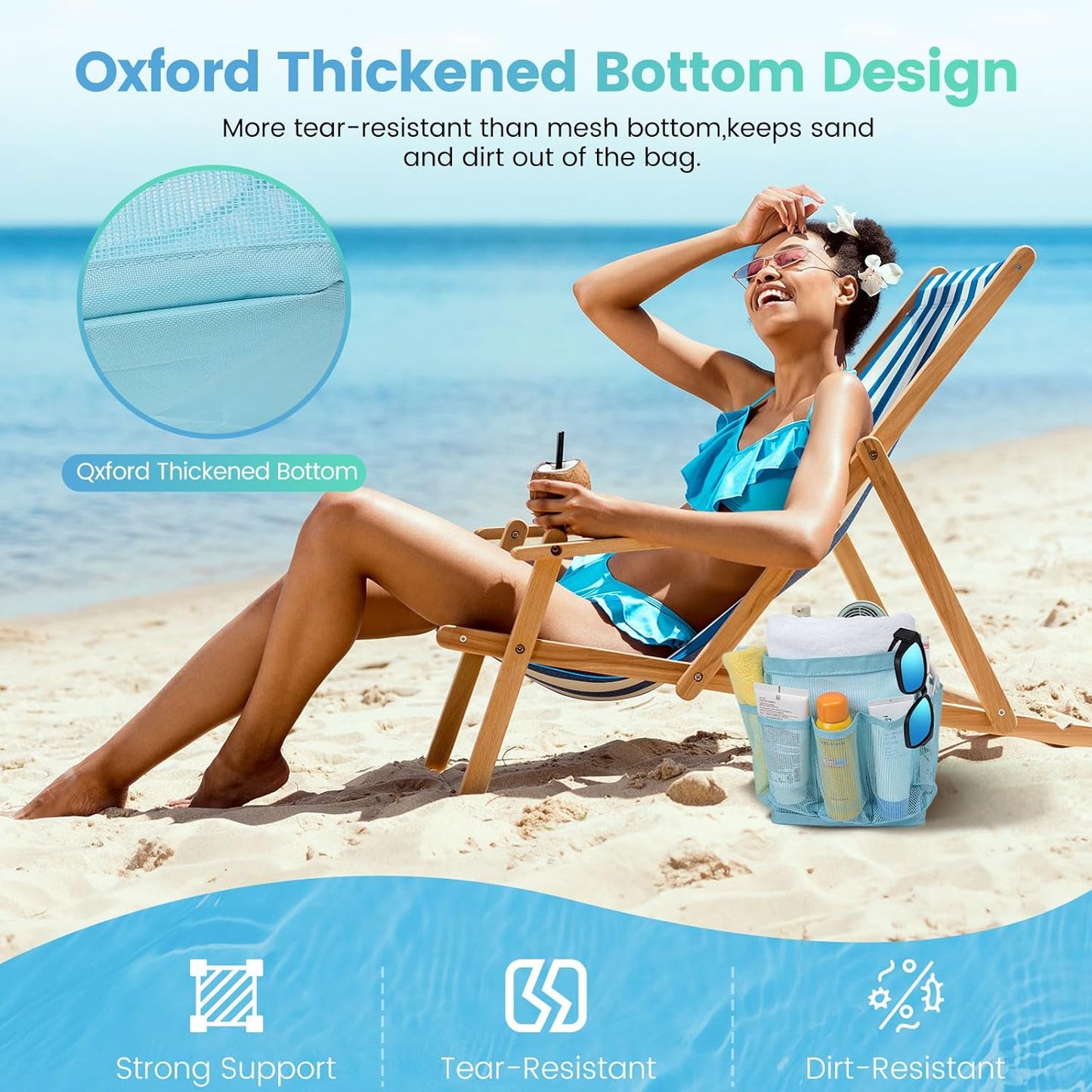 Shower Caddy Portable for College Dorm Room Essentials for Girls with 9 Pockets,Large-Capacity Shower Basket,Quick Dry Toiletry Tote Bag for Women,Outdoor Gym,Travel,Swim,Beach Camping Essentials-Blue