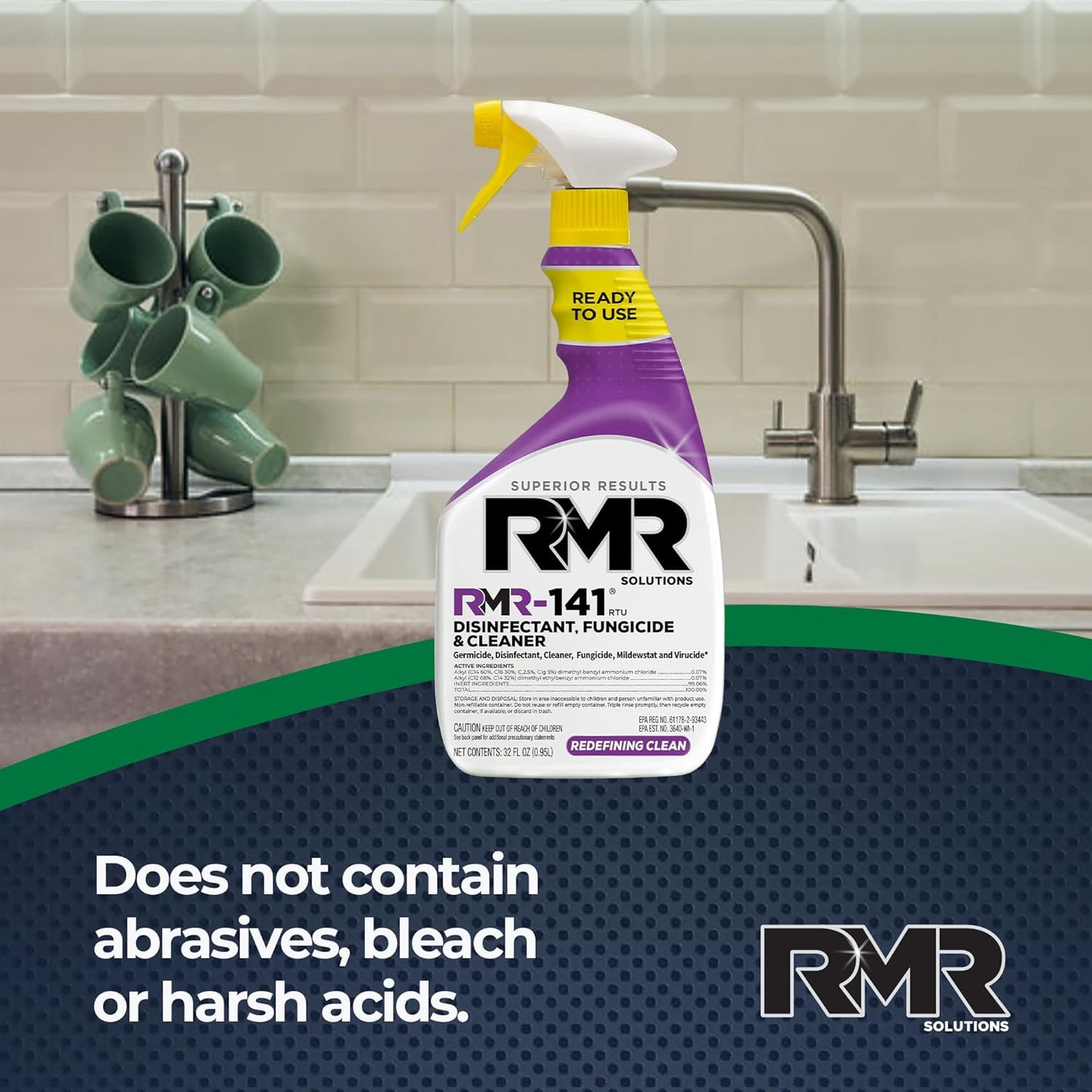 RMR-141 EPA Registered Mold and Mildew Killer, Eliminates Odors, Removes Mold, Mildew, Bacteria, and Viruses, 2-Pack of 32-Ounce Bottles